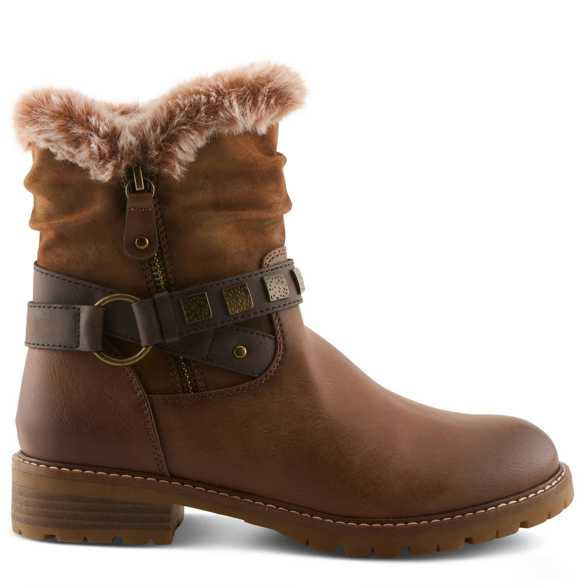 PATRIZIA-WOMENS VALEA FAUX FUR BOOTIE-BROWN & 