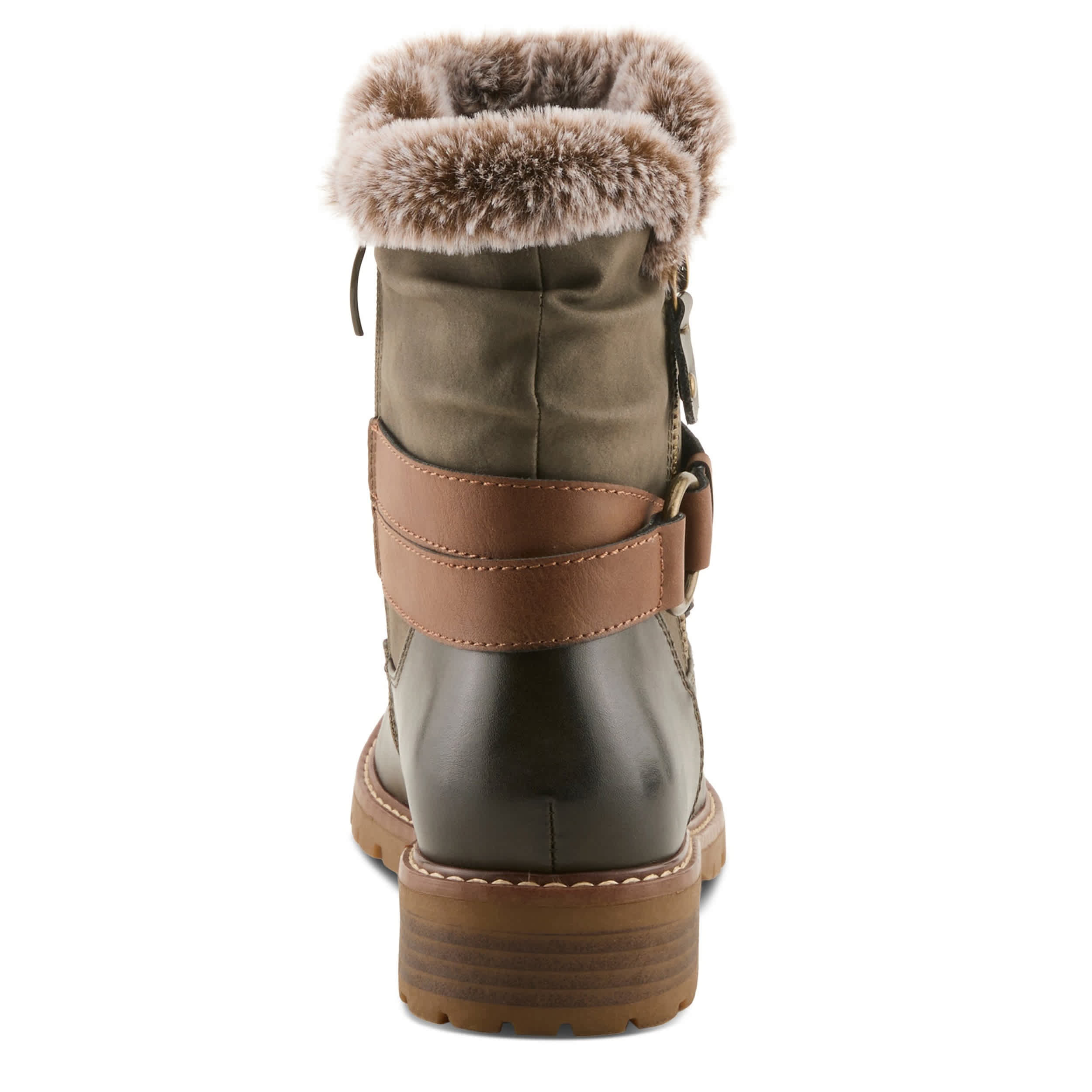 PATRIZIA-WOMENS VALEA FAUX FUR BOOTIE-OLIVE & DARK GREEN