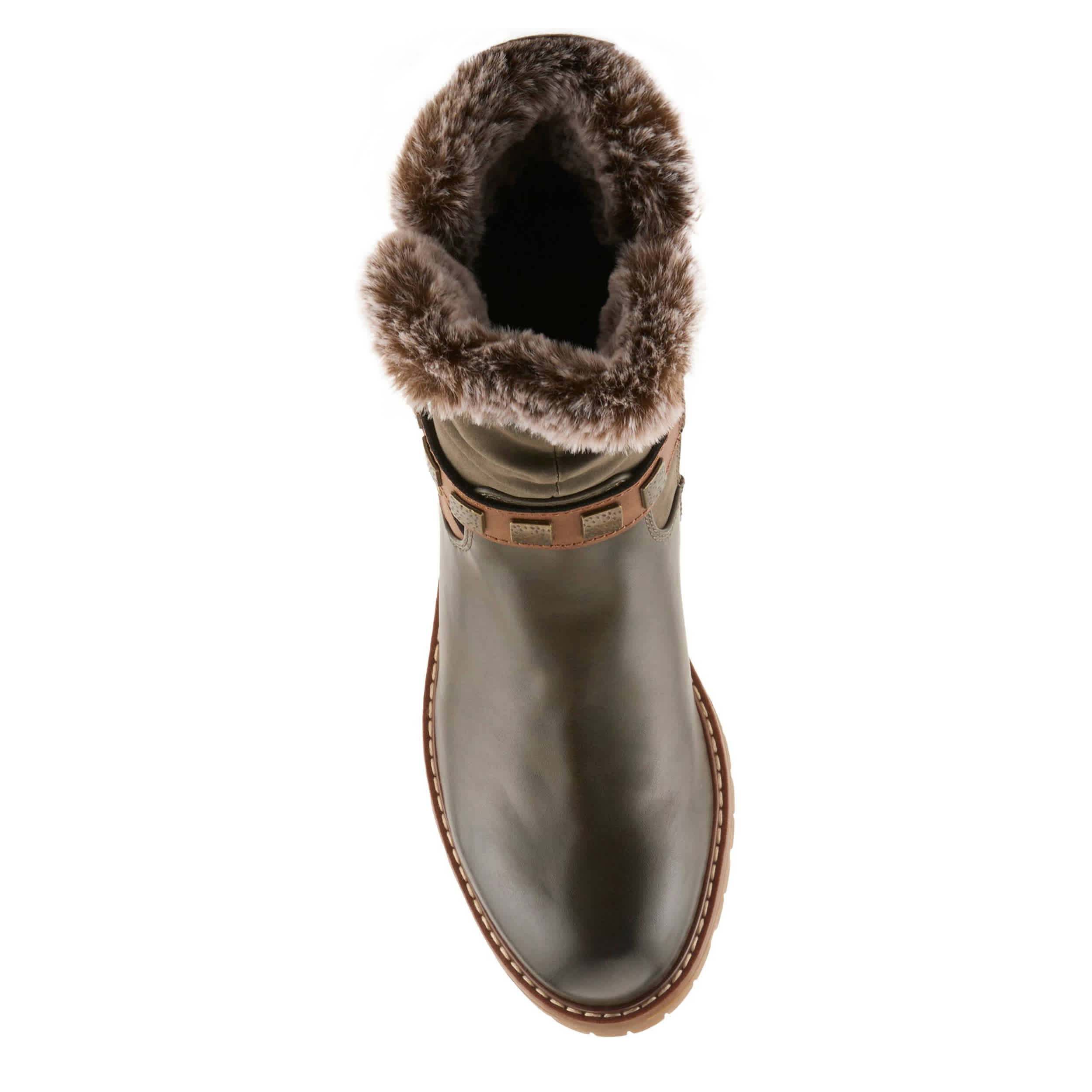 PATRIZIA-WOMENS VALEA FAUX FUR BOOTIE-OLIVE & DARK GREEN