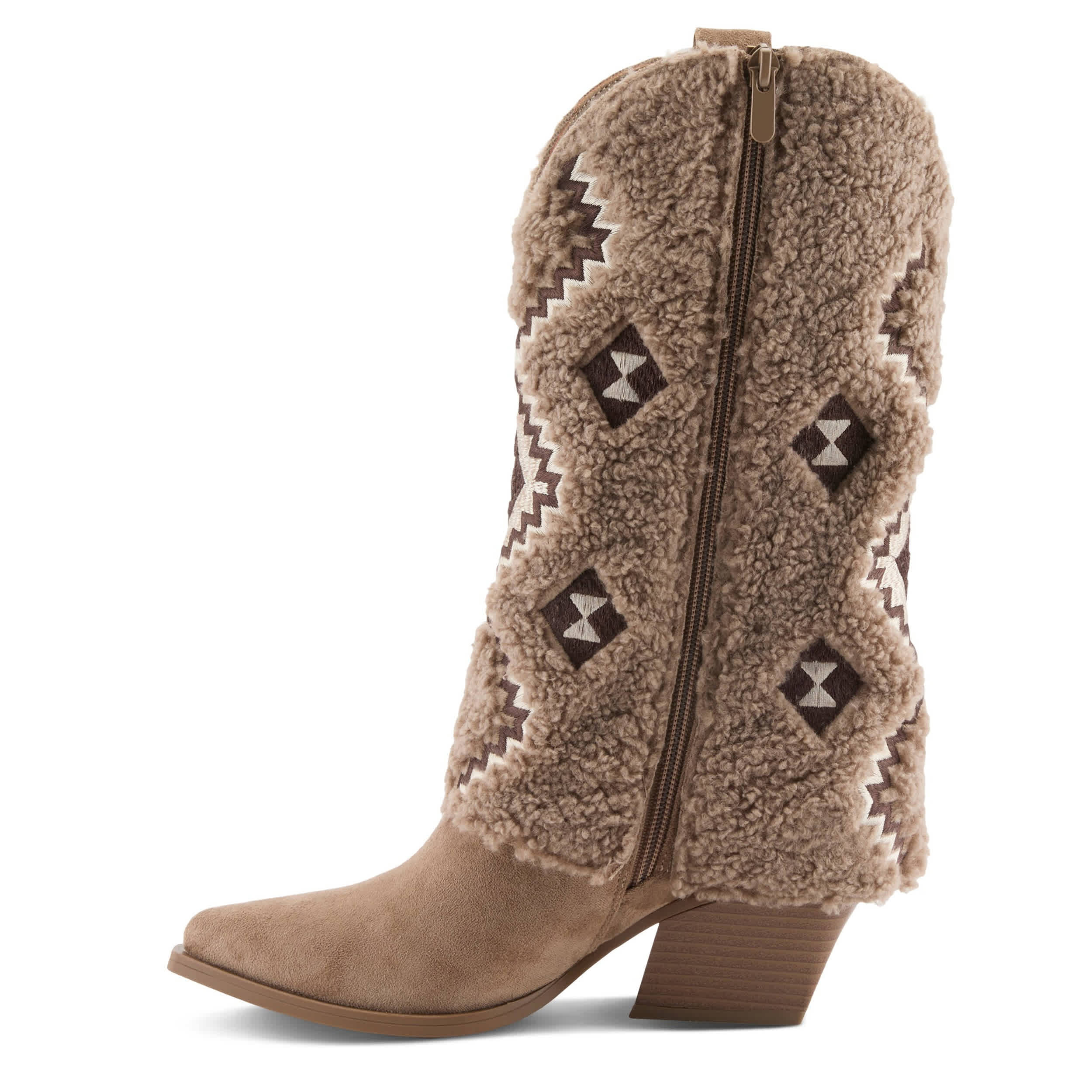 PATRIZIA-WOMENS WESTEE WESTERN FAUX FUR BOOT-BEIGE & 