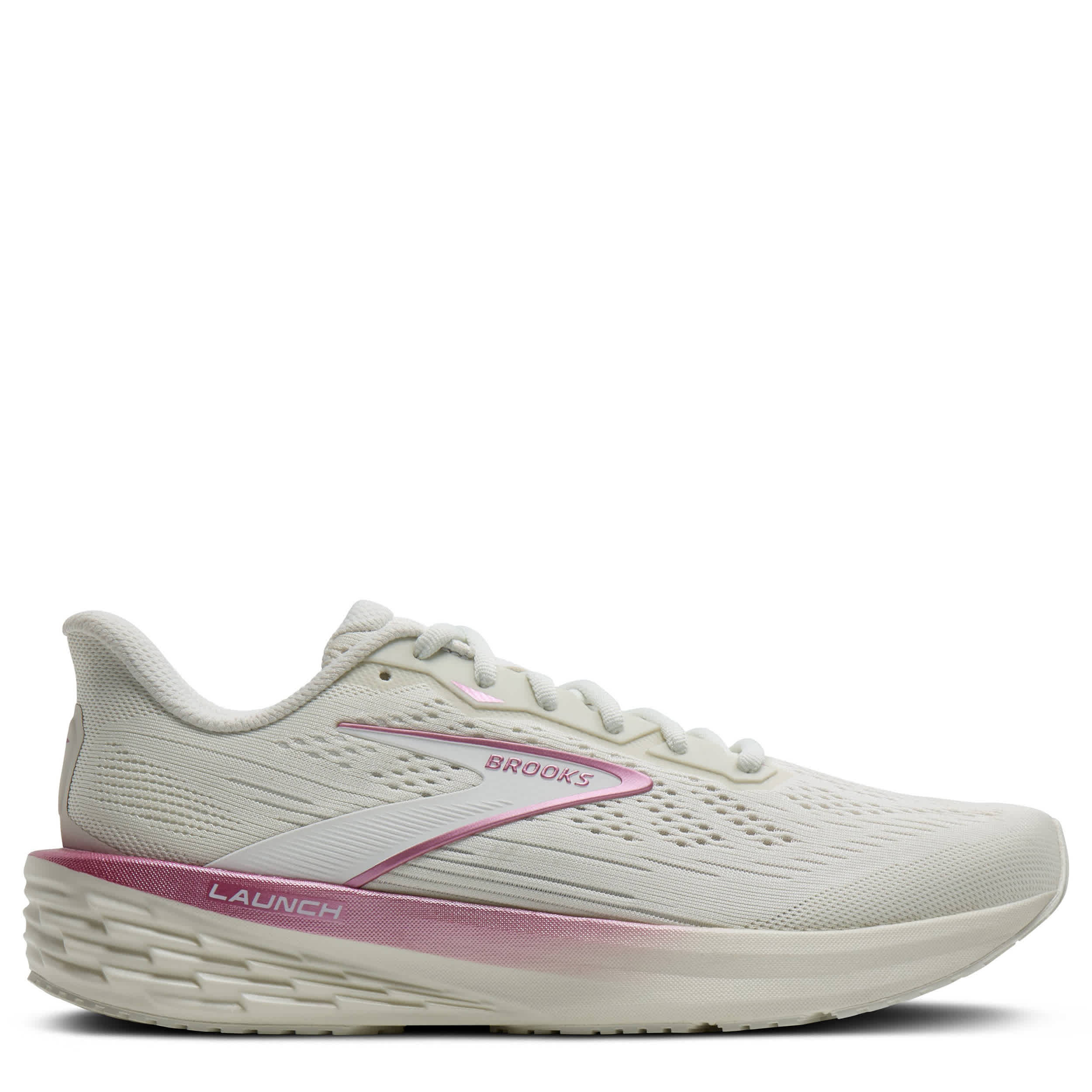 BROOKS-WOMENS LAUNCH 12 RUNNING SHOE-OFF WHITE & PINK