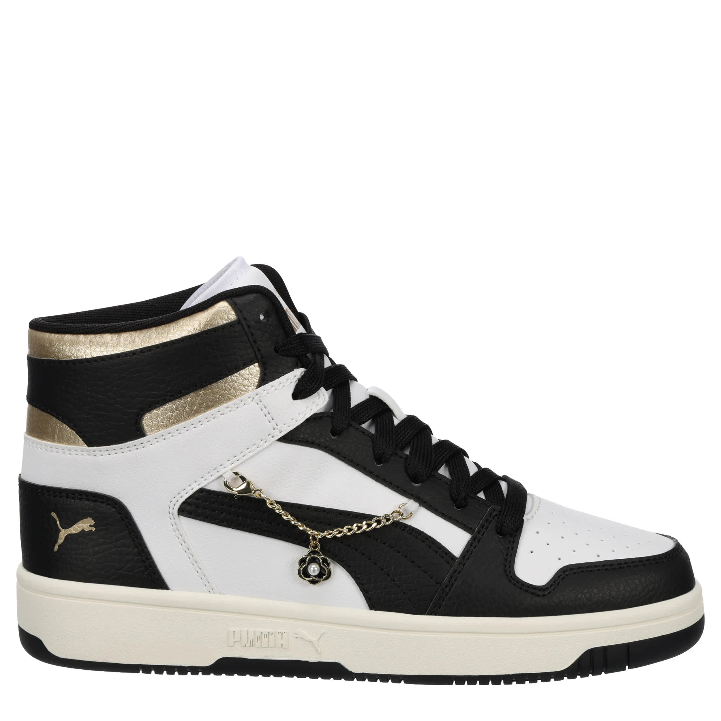 PUMA-WOMENS REBOUND LAYUP SNEAKER-BLACK & GOLD