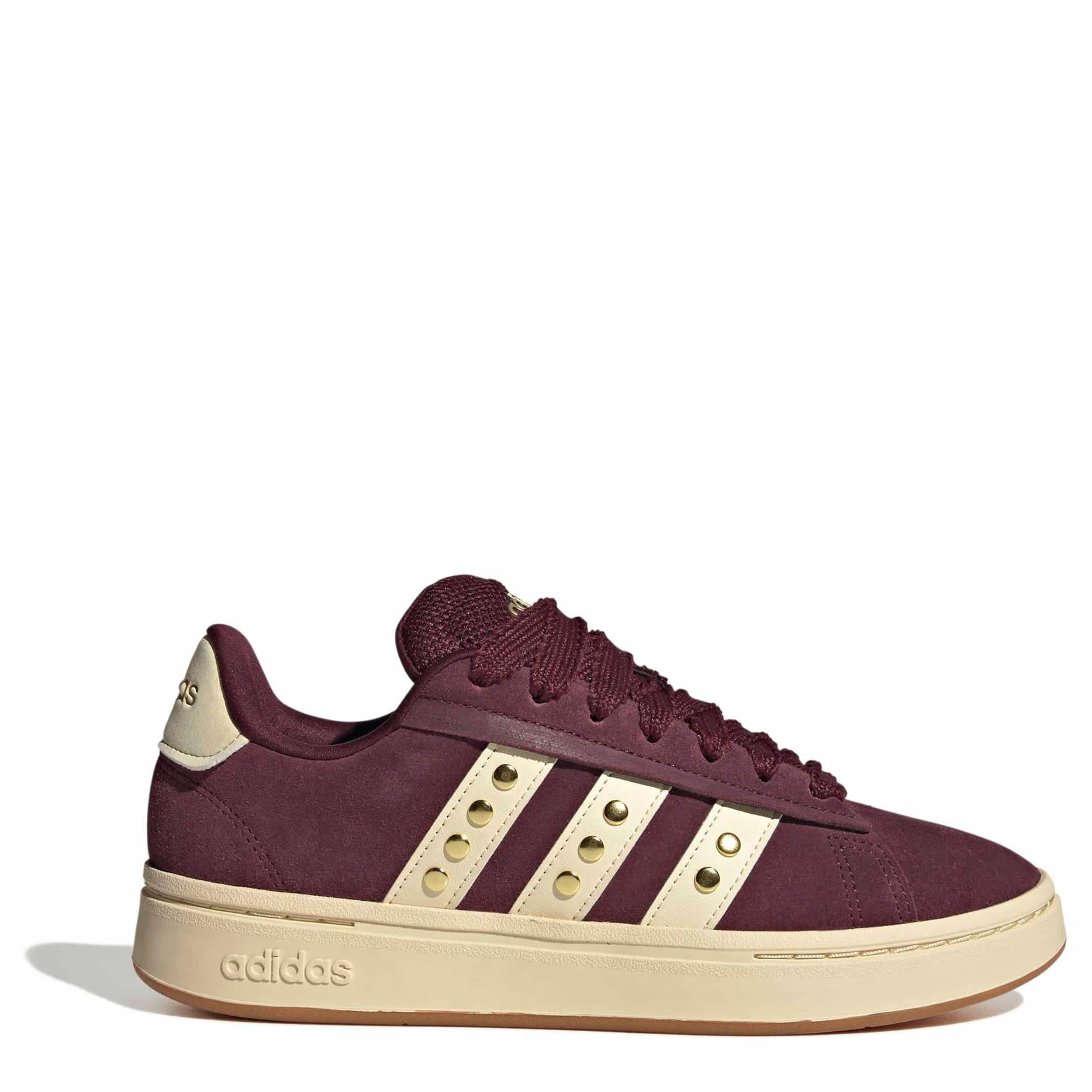 ADIDAS-WOMENS GRAND COURT ALPHA 00'S SNEAKER-BURGUNDY & OFF WHITE