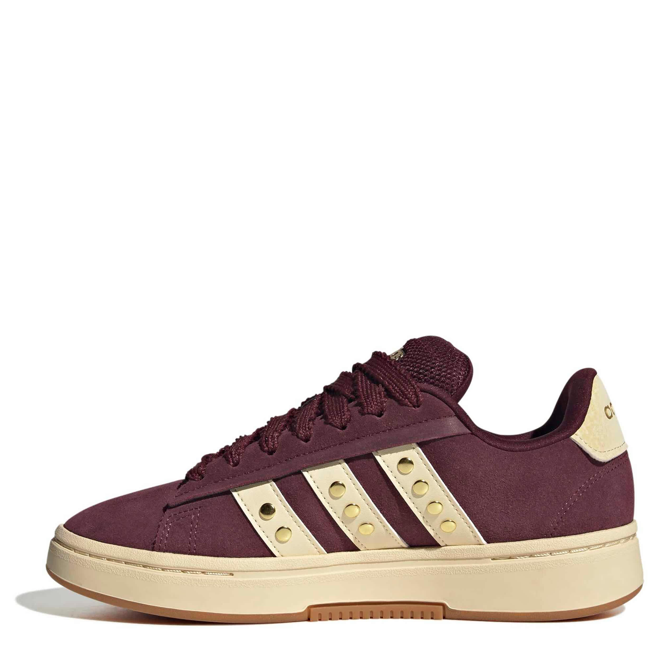 ADIDAS-WOMENS GRAND COURT ALPHA 00'S SNEAKER-BURGUNDY & OFF WHITE