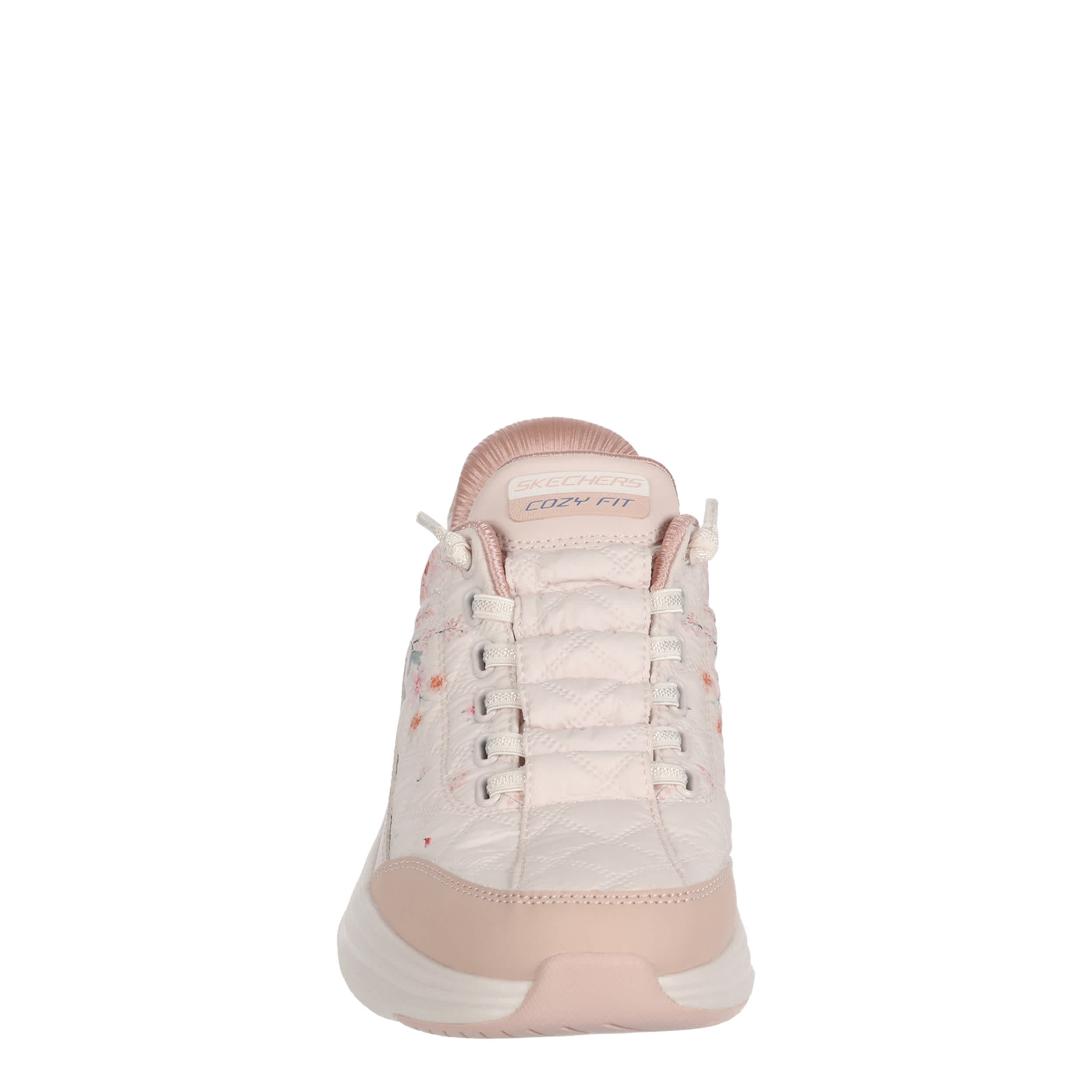 SKECHERS-WOMENS SLIP-INS CONTOUR FOAM COZY FIT SNEAKER-PINK & FLORAL