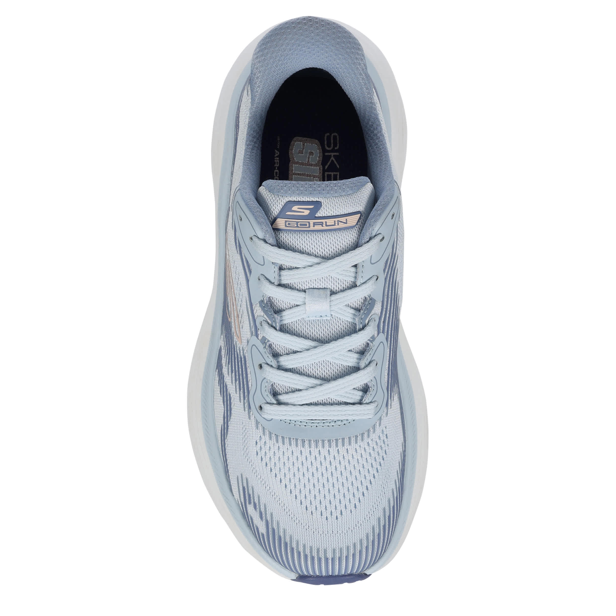 SKECHERS-WOMENS SLIP-IN MAX CUSHION ENDEAVOUR RUNNING SHOE-LIGHT BLUE & BLUE