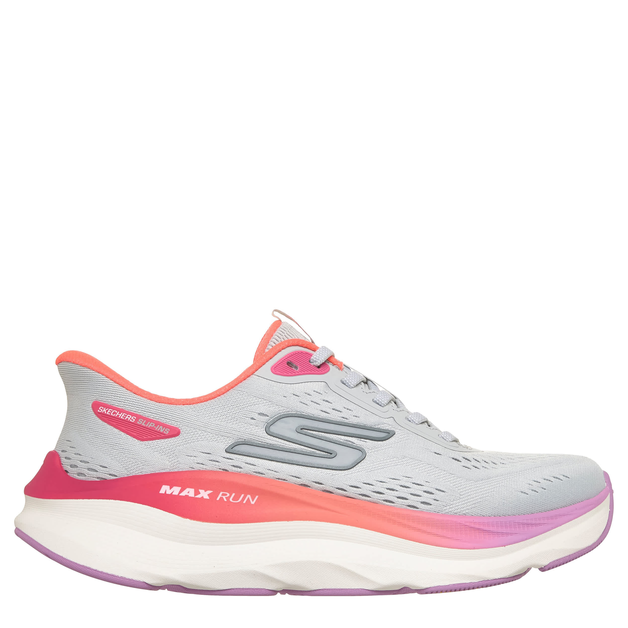 SKECHERS-WOMENS SLIP-IN MAX RUN RUNNING SHOE-GREY & MULTICOLOR