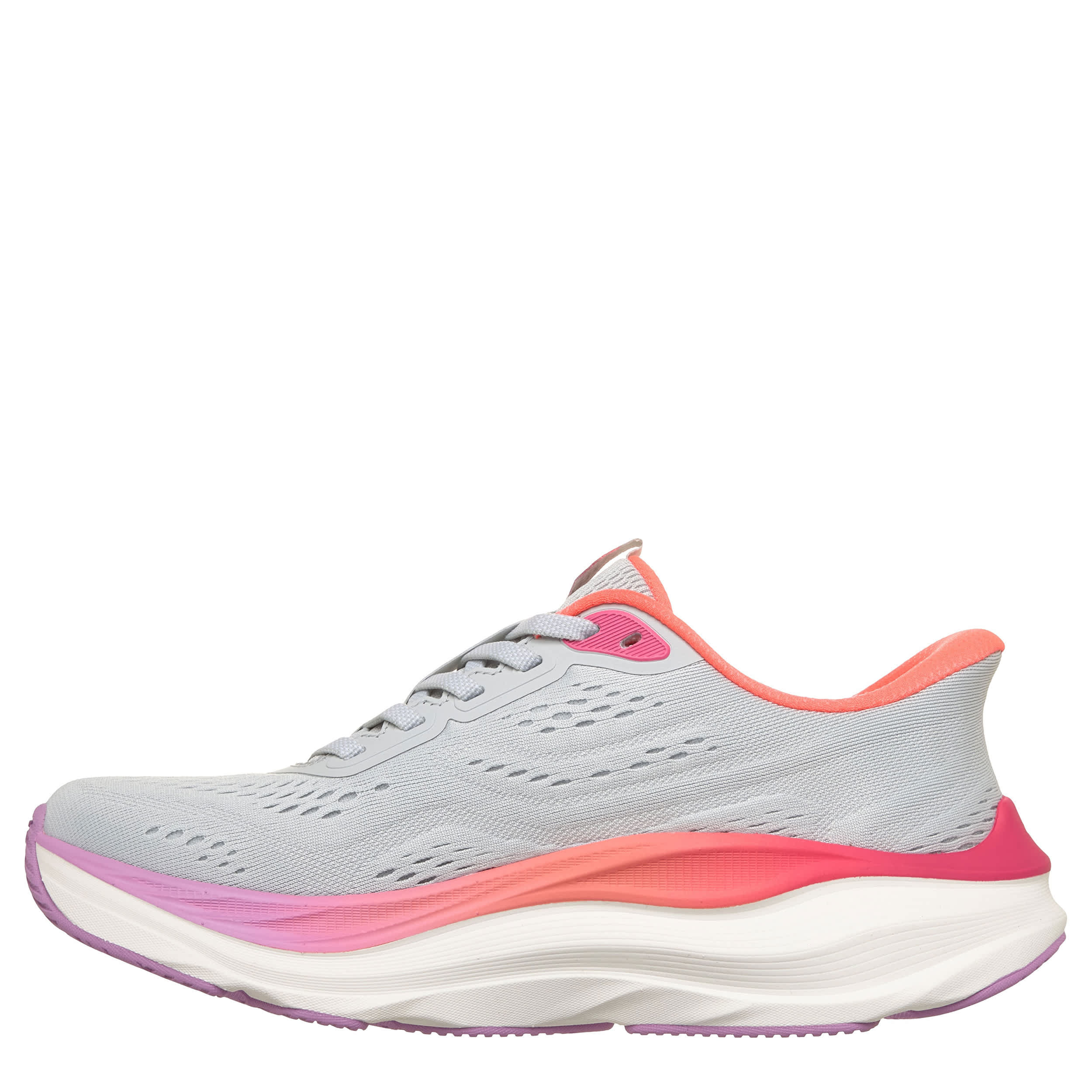 SKECHERS-WOMENS SLIP-IN MAX RUN RUNNING SHOE-GREY & MULTICOLOR