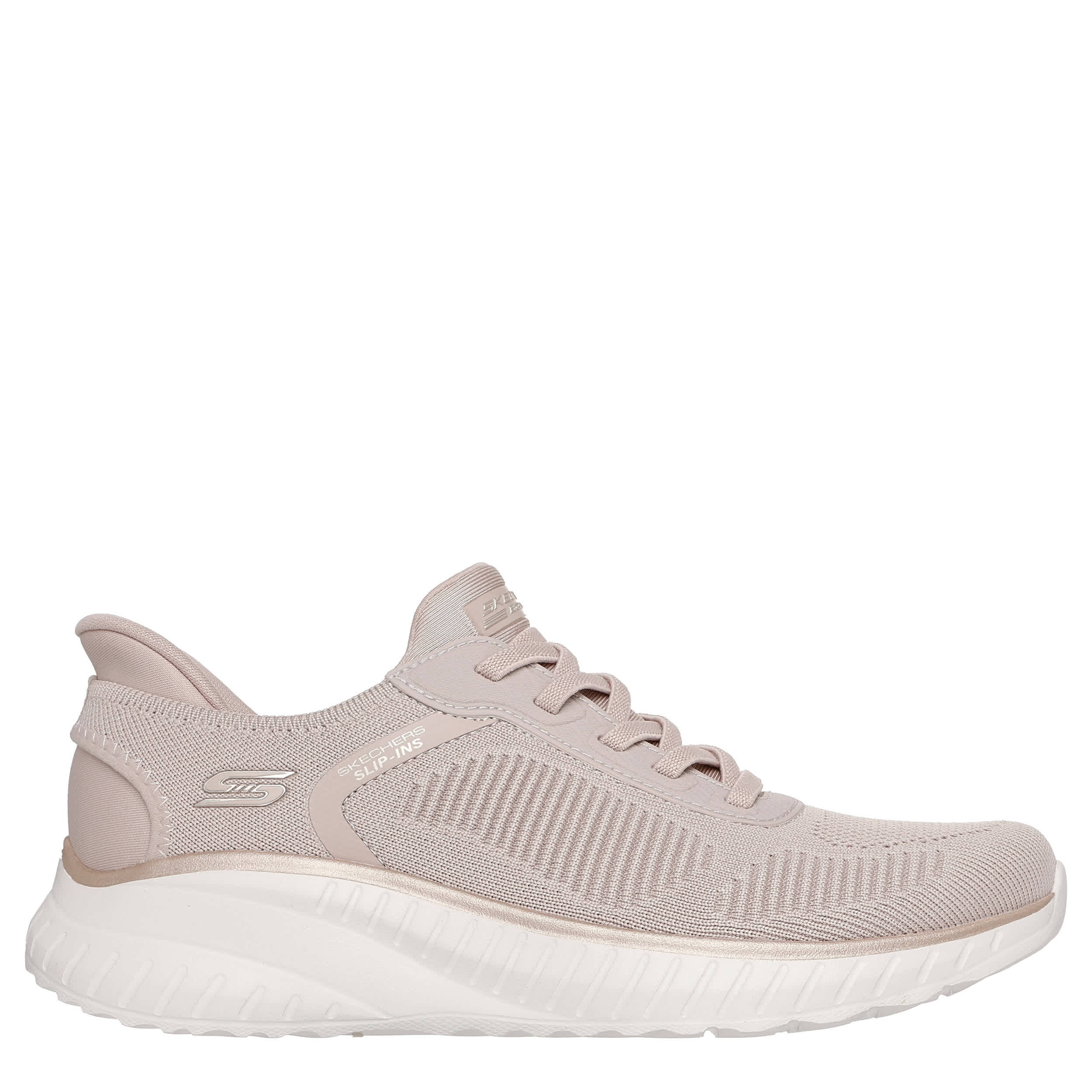 SKECHERS-WOMENS SLIP-INS SQUAD CHAOS SNEAKER-NATURAL & GOLD