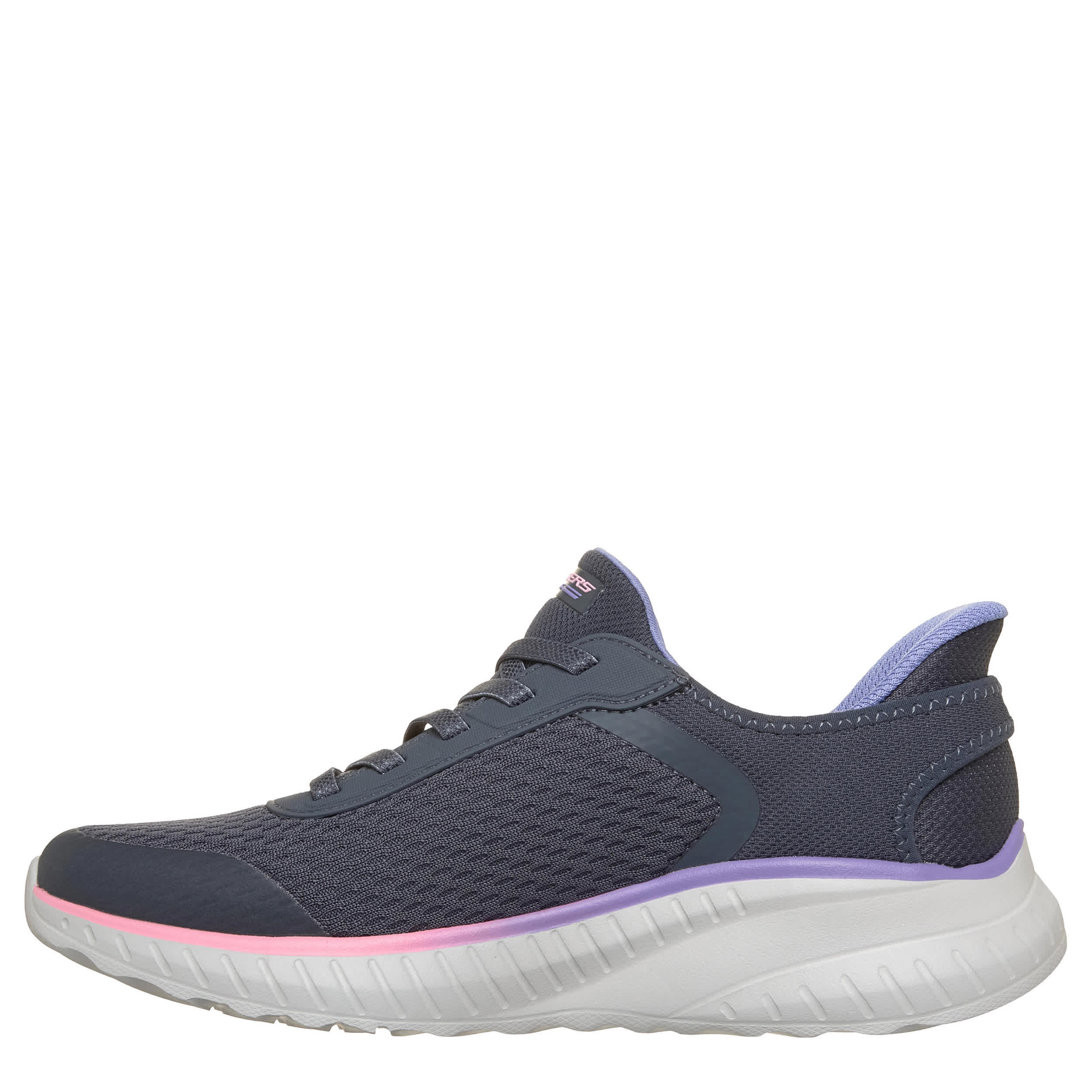SKECHERS-WOMENS SLIP-INS SQUAD CHAOS SNEAKER-DARK GREY & MULTICOLOR