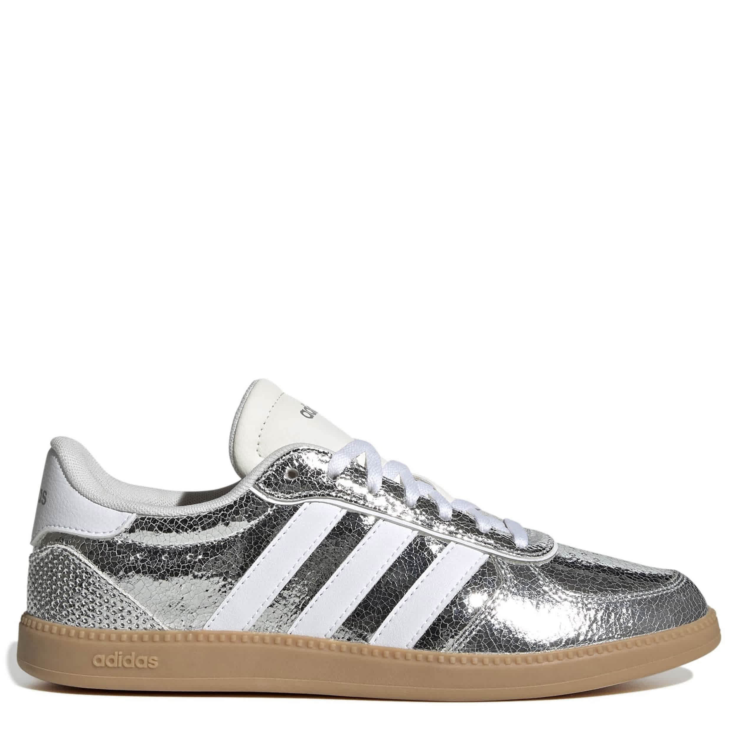 ADIDAS-WOMENS BREAKNET SLEEK SNEAKER-SILVER & WHITE