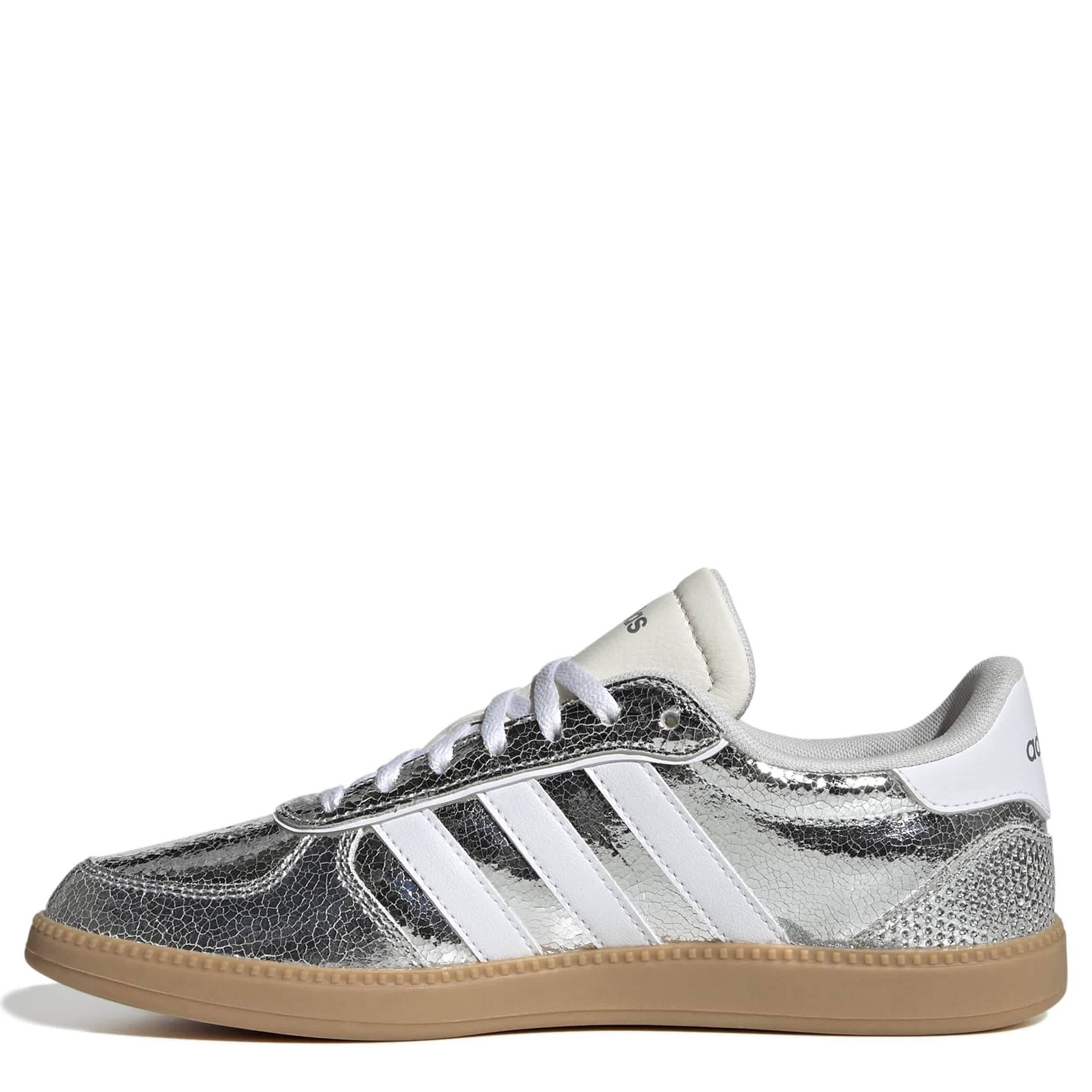 ADIDAS-WOMENS BREAKNET SLEEK SNEAKER-SILVER & WHITE