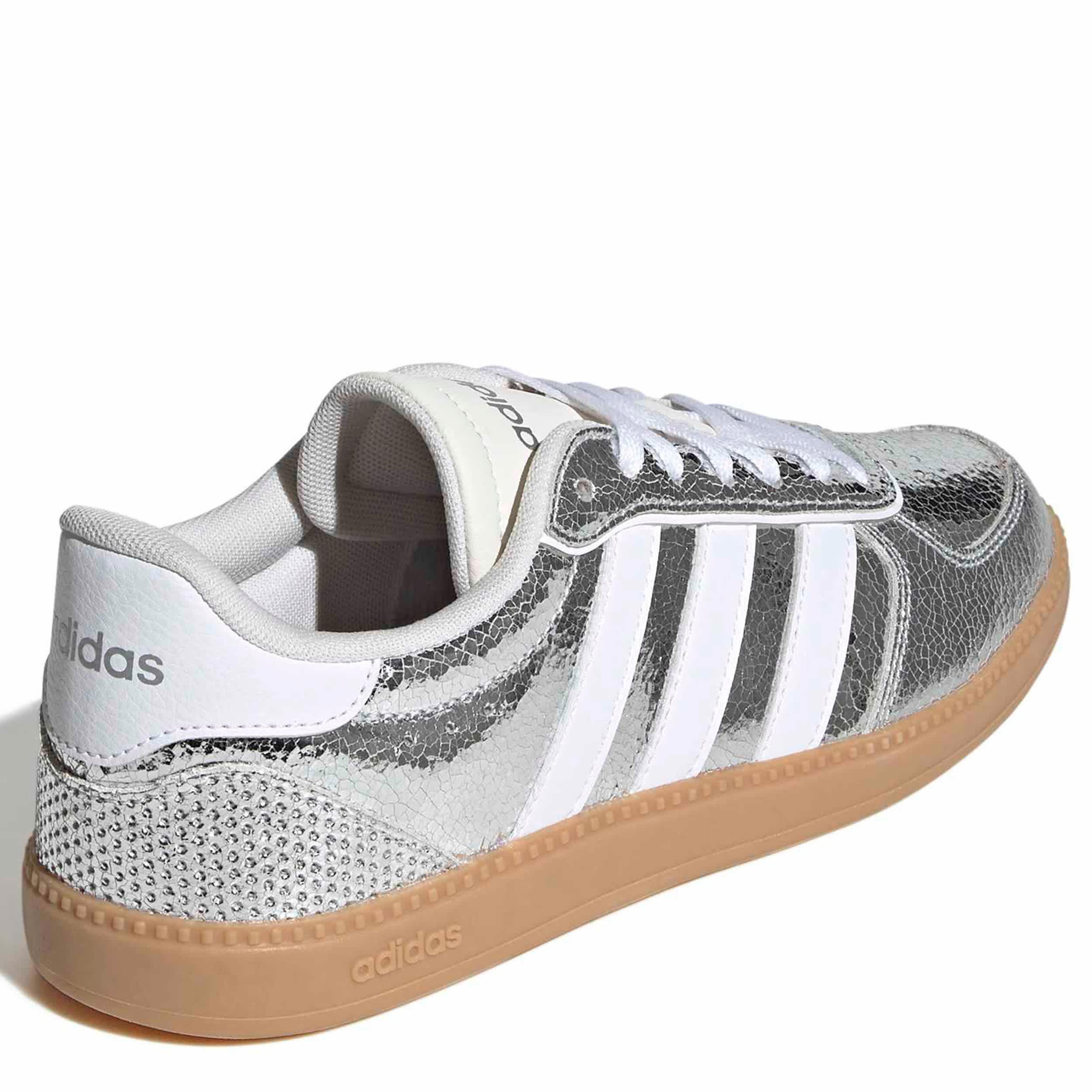 ADIDAS-WOMENS BREAKNET SLEEK SNEAKER-SILVER & WHITE