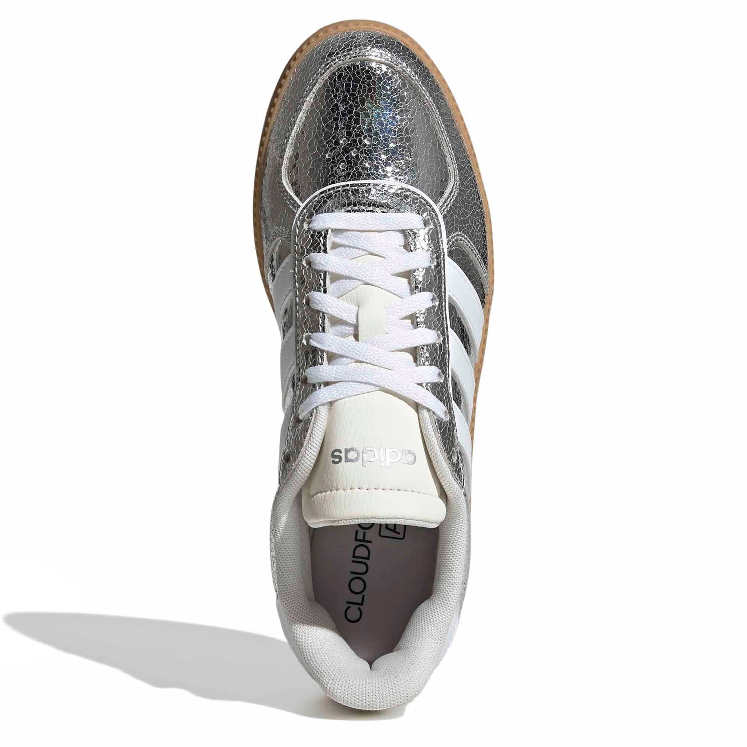 ADIDAS-WOMENS BREAKNET SLEEK SNEAKER-SILVER & WHITE