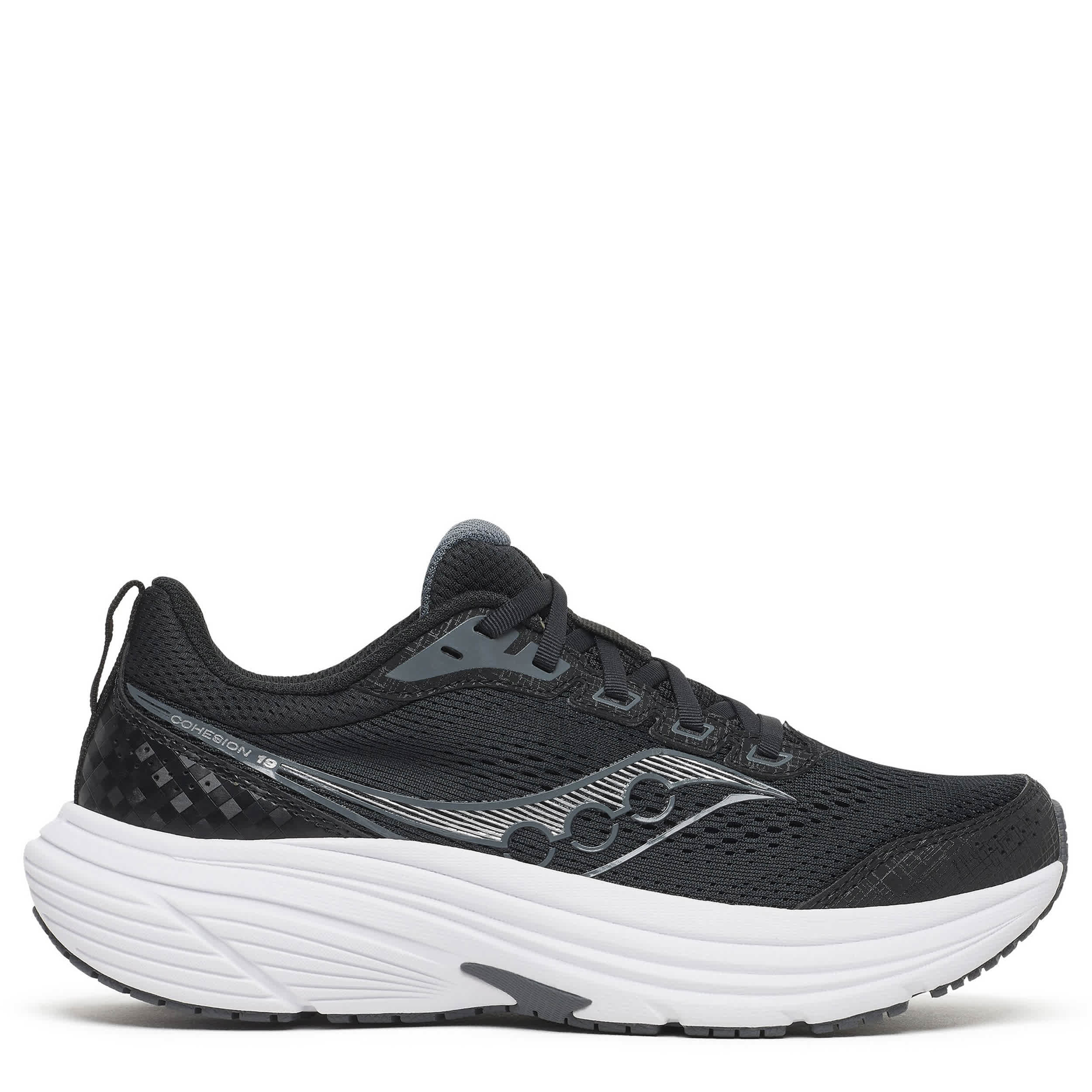 SAUCONY-WOMENS COHESION 19 RUNNING SHOE-BLACK & WHITE
