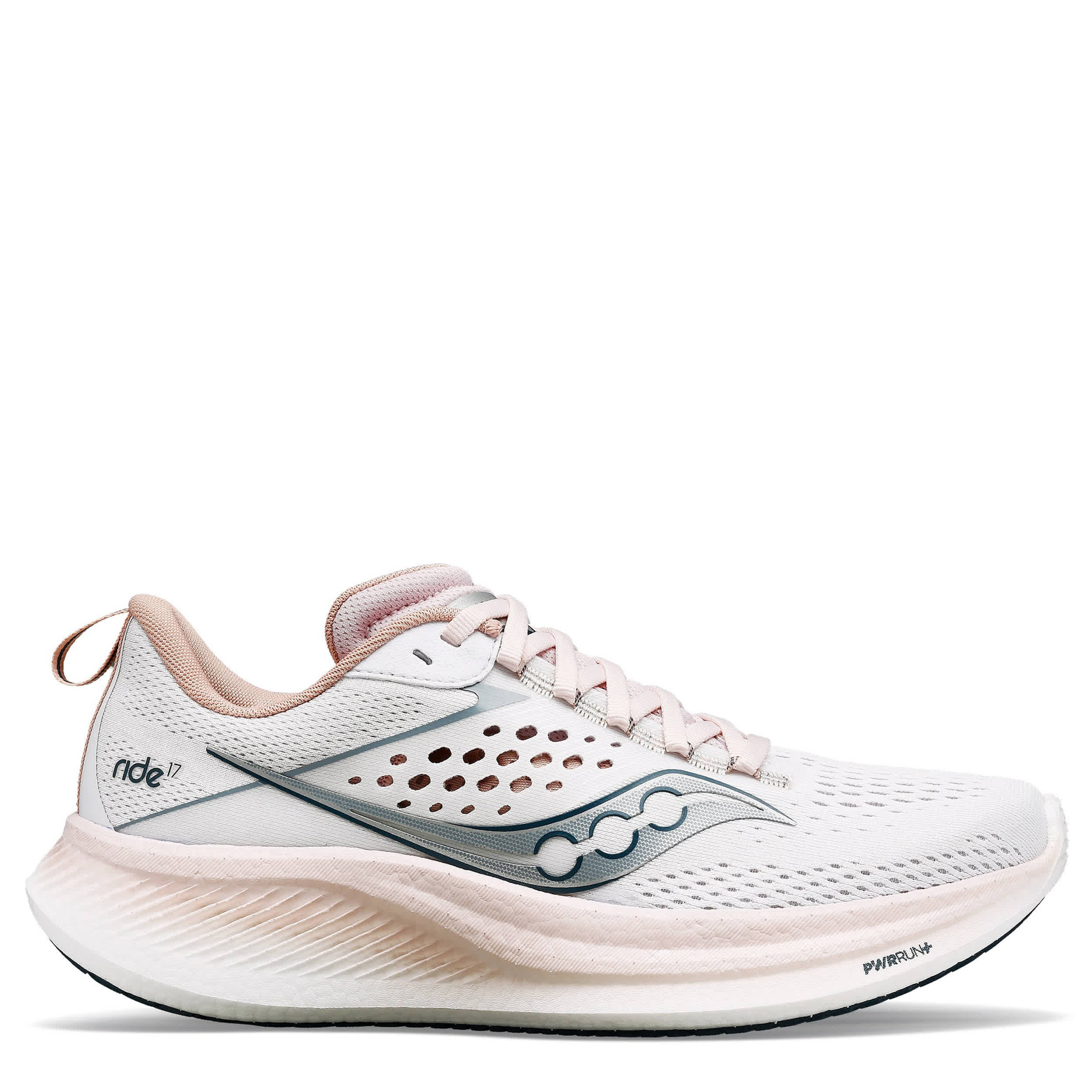 SAUCONY-WOMENS RIDE 17 RUNNING SHOE-OFF WHITE & TAN