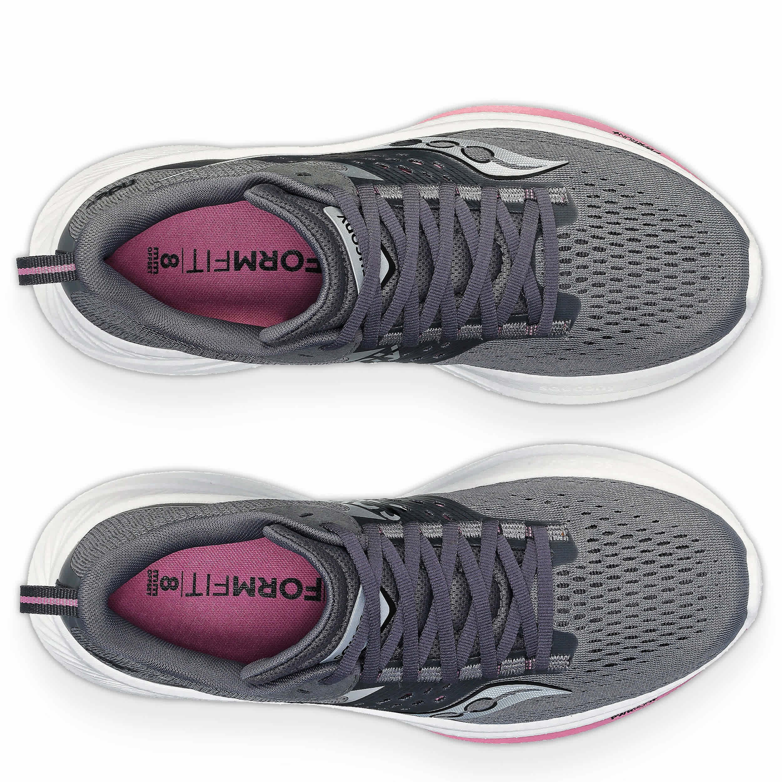 SAUCONY-WOMENS RIDE 17 RUNNING SHOE-GREY & PINK
