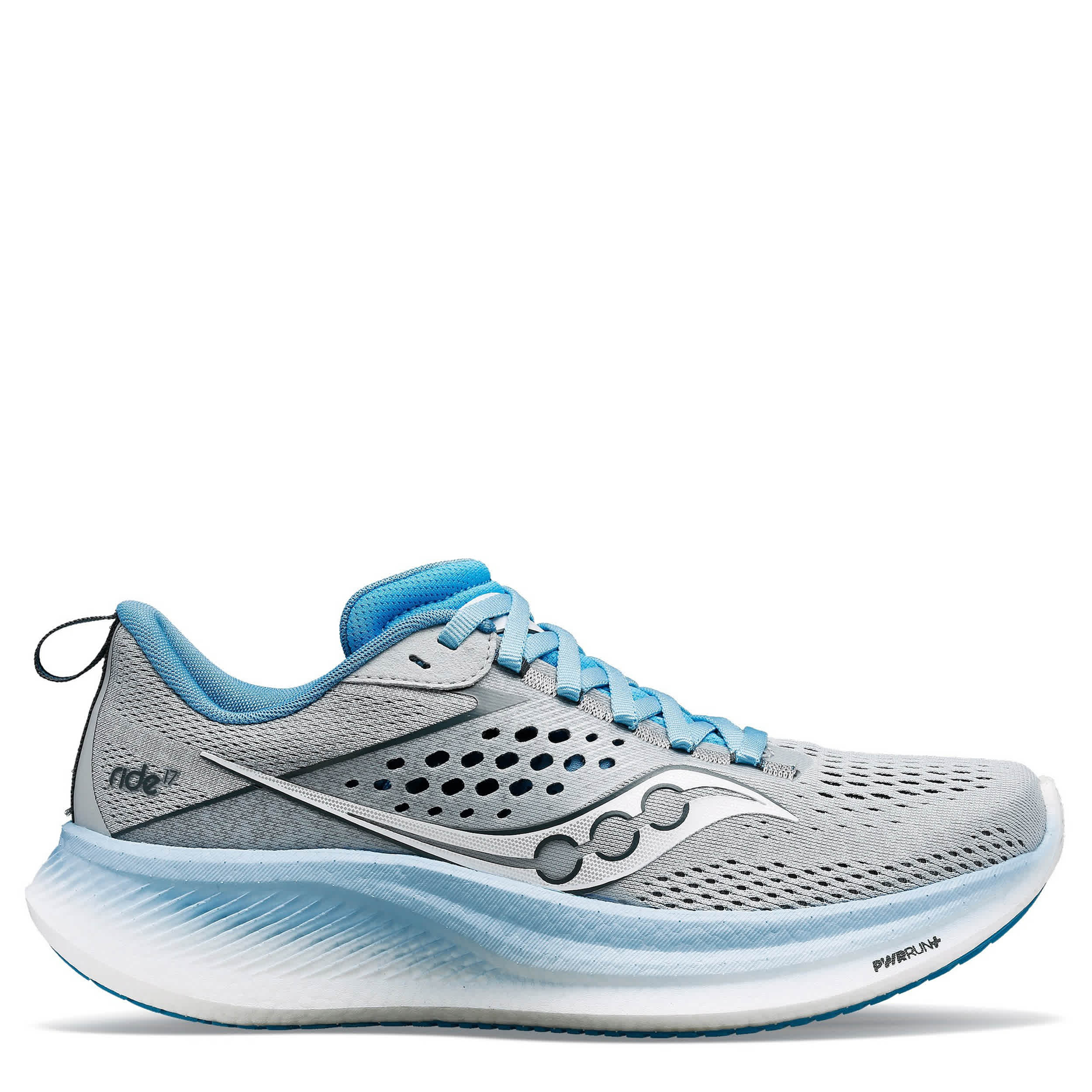 SAUCONY-WOMENS RIDE 17 RUNNING SHOE-GREY & BLUE