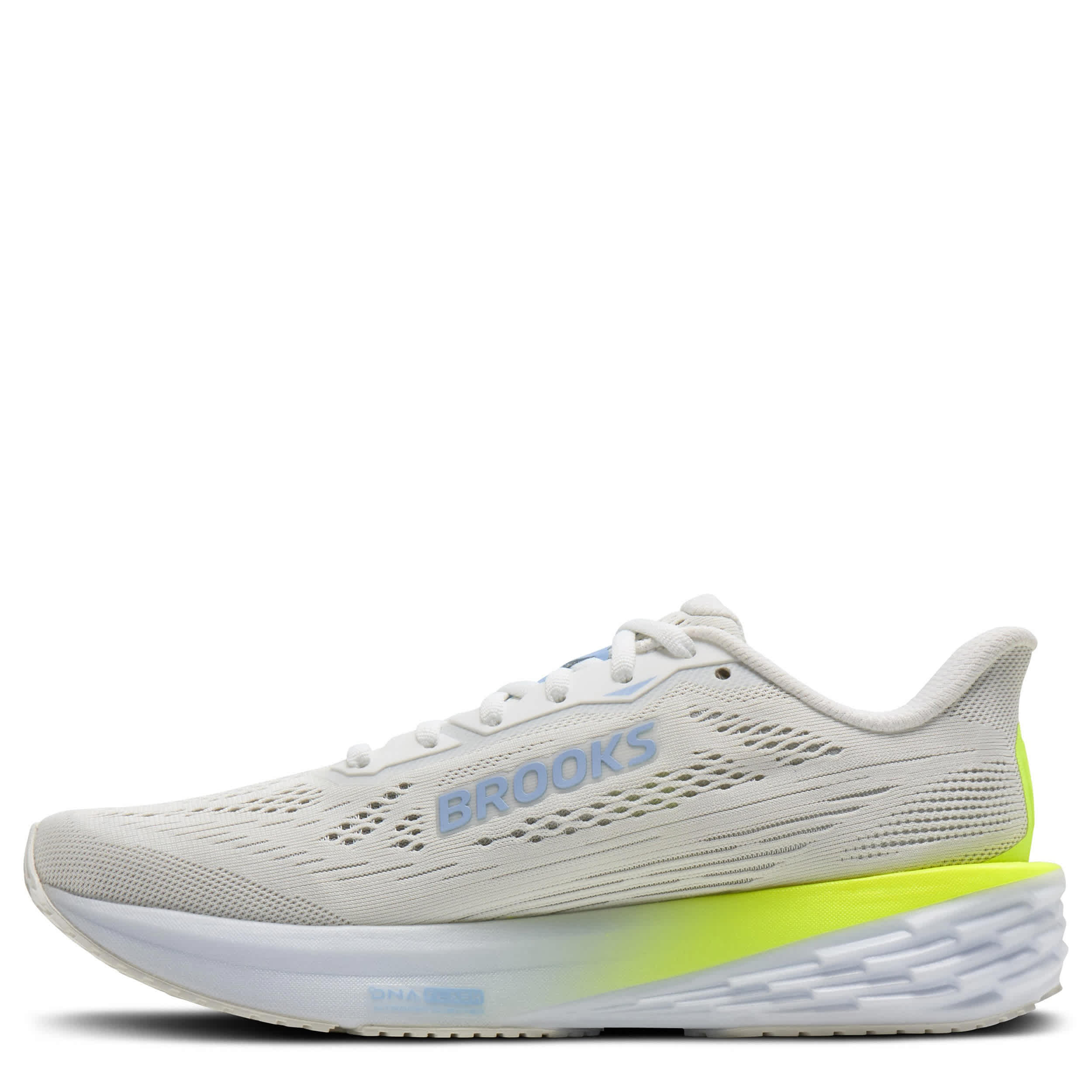 BROOKS-WOMENS LAUNCH 12 RUNNING SHOE-WHITE & LIGHT BLUE