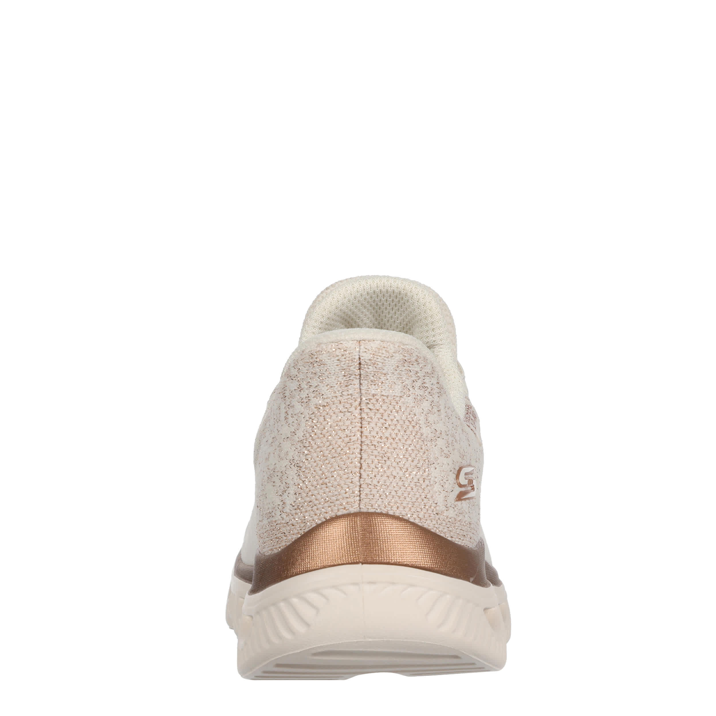 SKECHERS-WOMENS SLIP-INS GLIDE STEP ARC WAVES SNEAKER-WHITE & GOLD