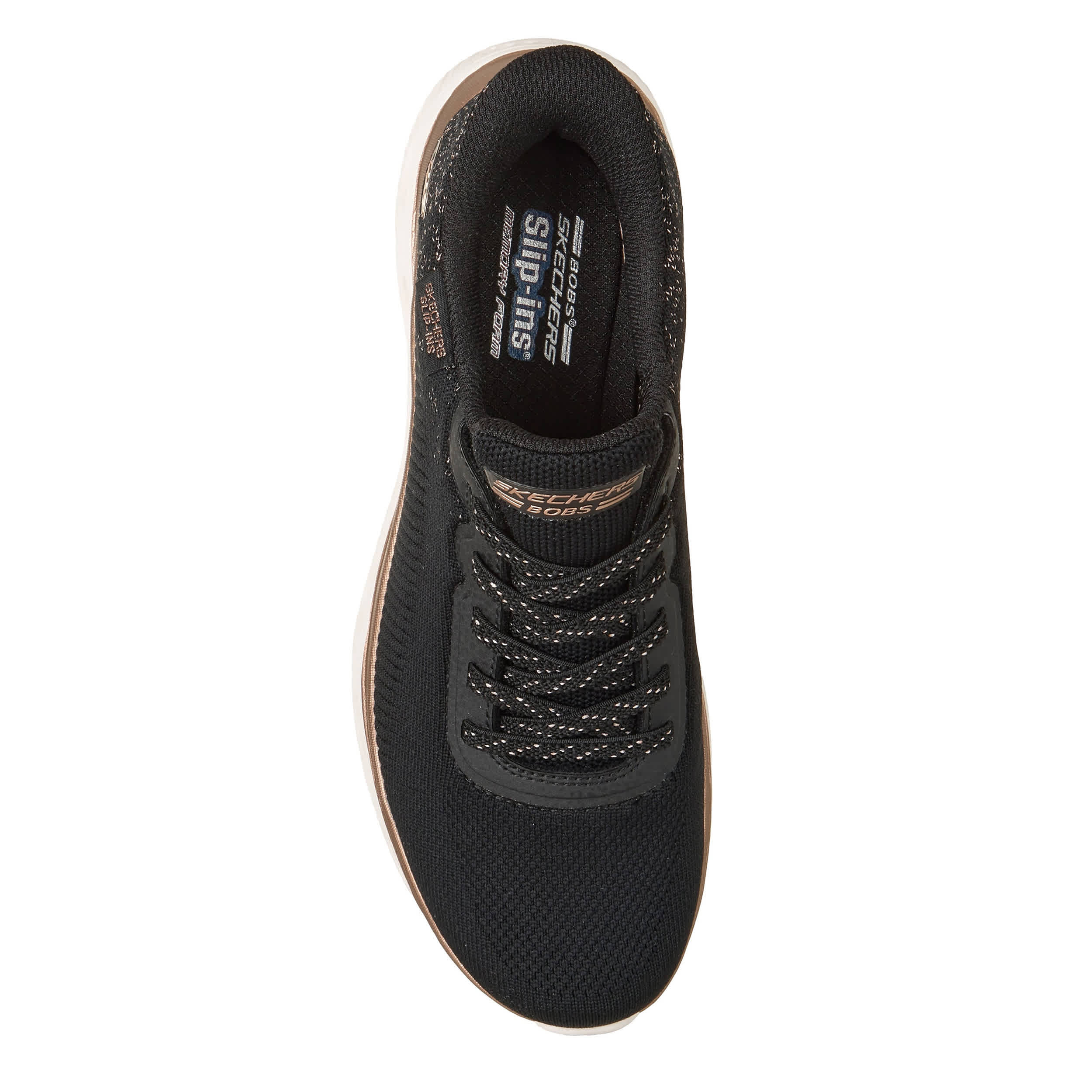 SKECHERS-WOMENS SLIP-INS GLIDE STEP ARC WAVES SNEAKER-BLACK & GOLD