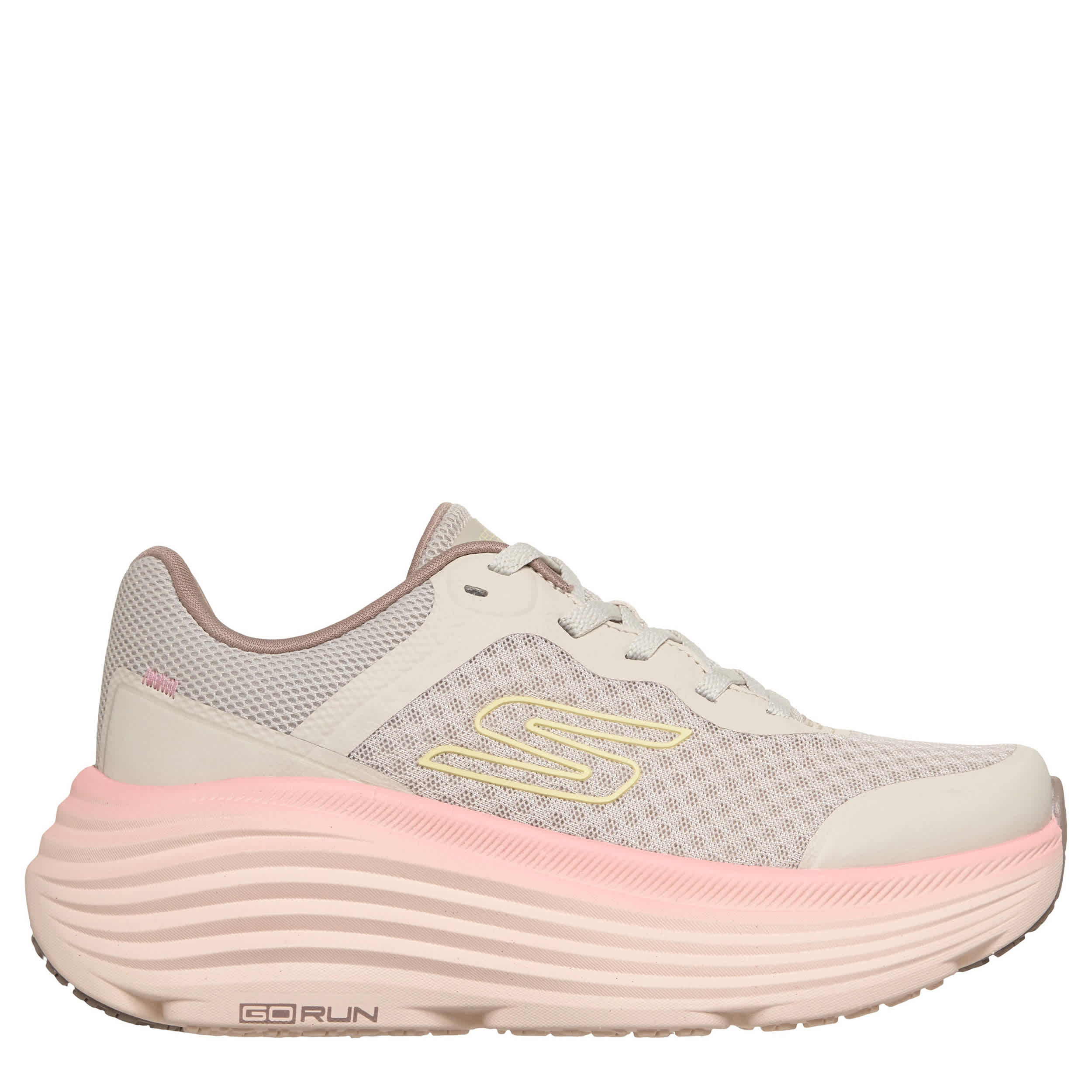SKECHERS-WOMENS MAX CUSHION ENDEAVOUR RUNNING SHOE-NATURAL & PEACH