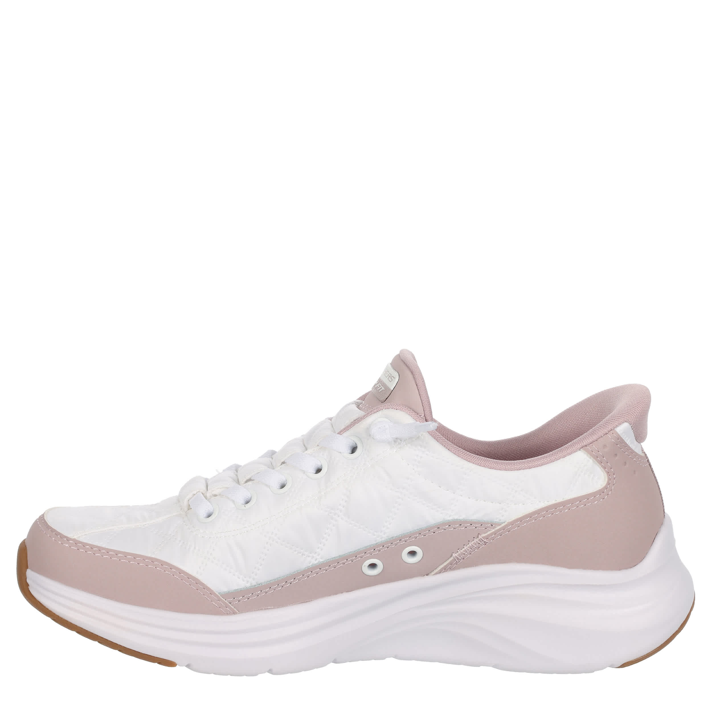 SKECHERS-WOMENS SLIP-INS CONTOUR FOAM COZY FIT SNEAKER-WHITE & PURPLE