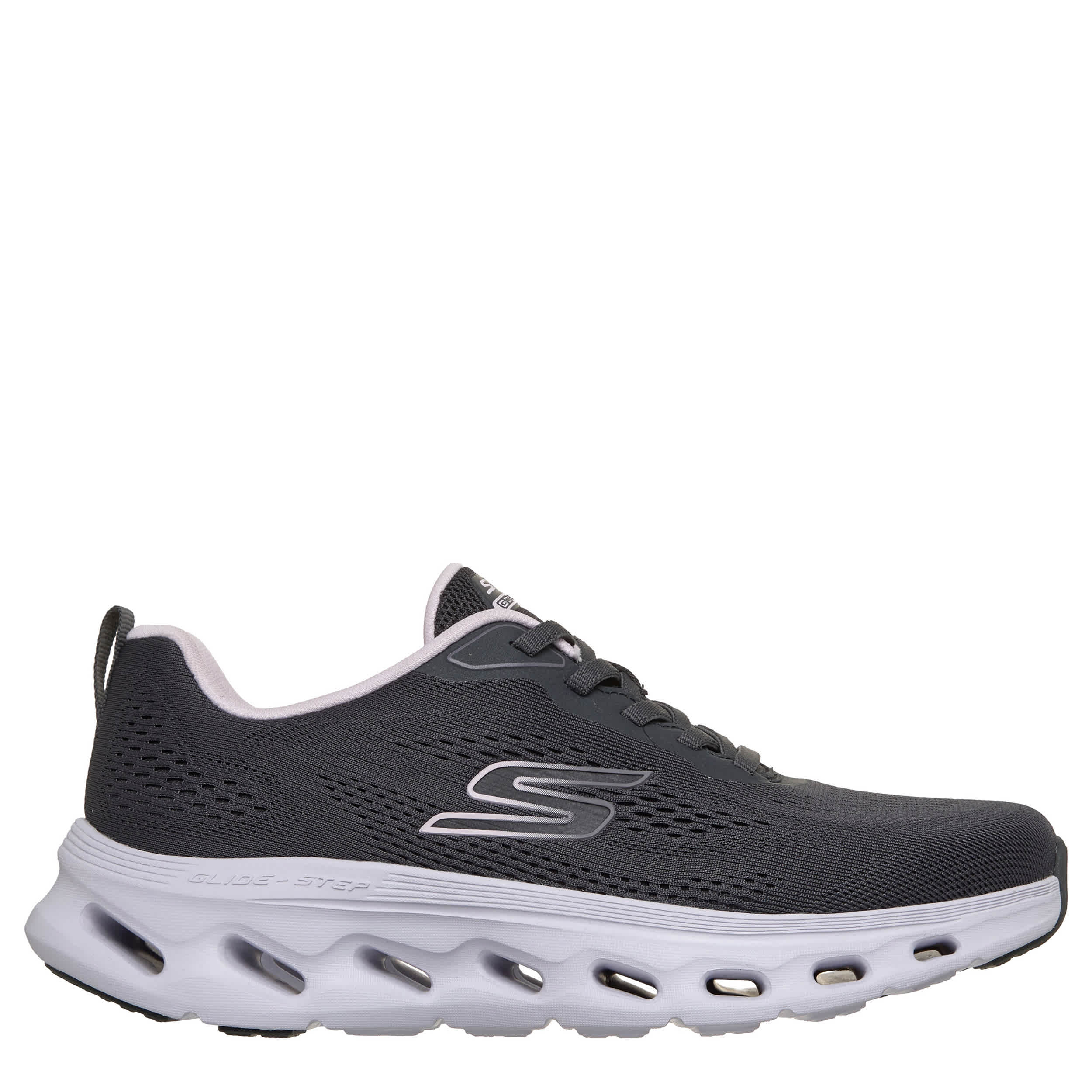 SKECHERS-WOMENS GO WALK GLIDE-STEP RUNNING SHOE-DARK GREY & LILAC
