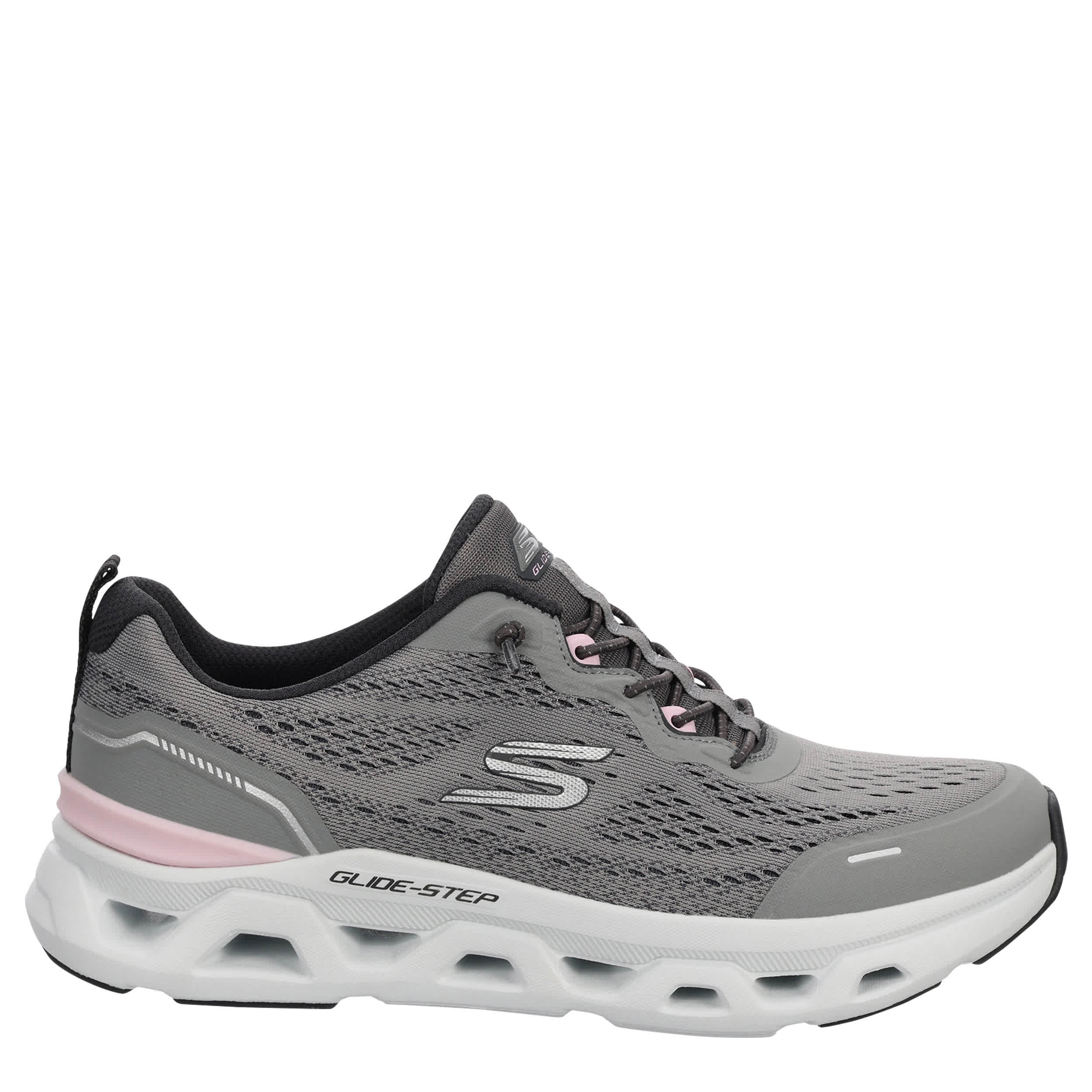 SKECHERS-WOMENS GLIDE STEP ALTUS RUNNING SHOE-GREY & PINK