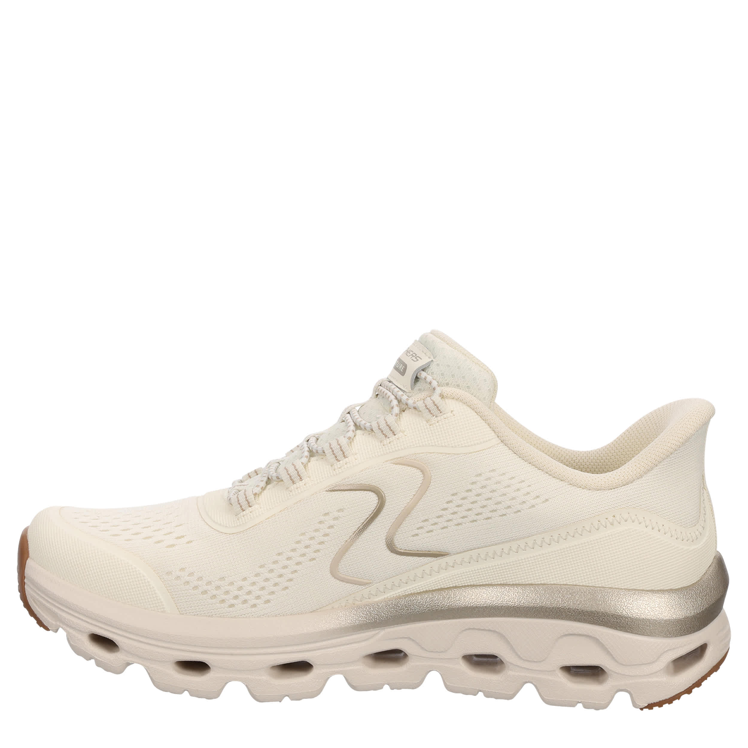 SKECHERS-WOMENS SLIP-INS GLIDE STEP SOLE RUNNING SHOE-CHAMPAGNE & OFF WHITE