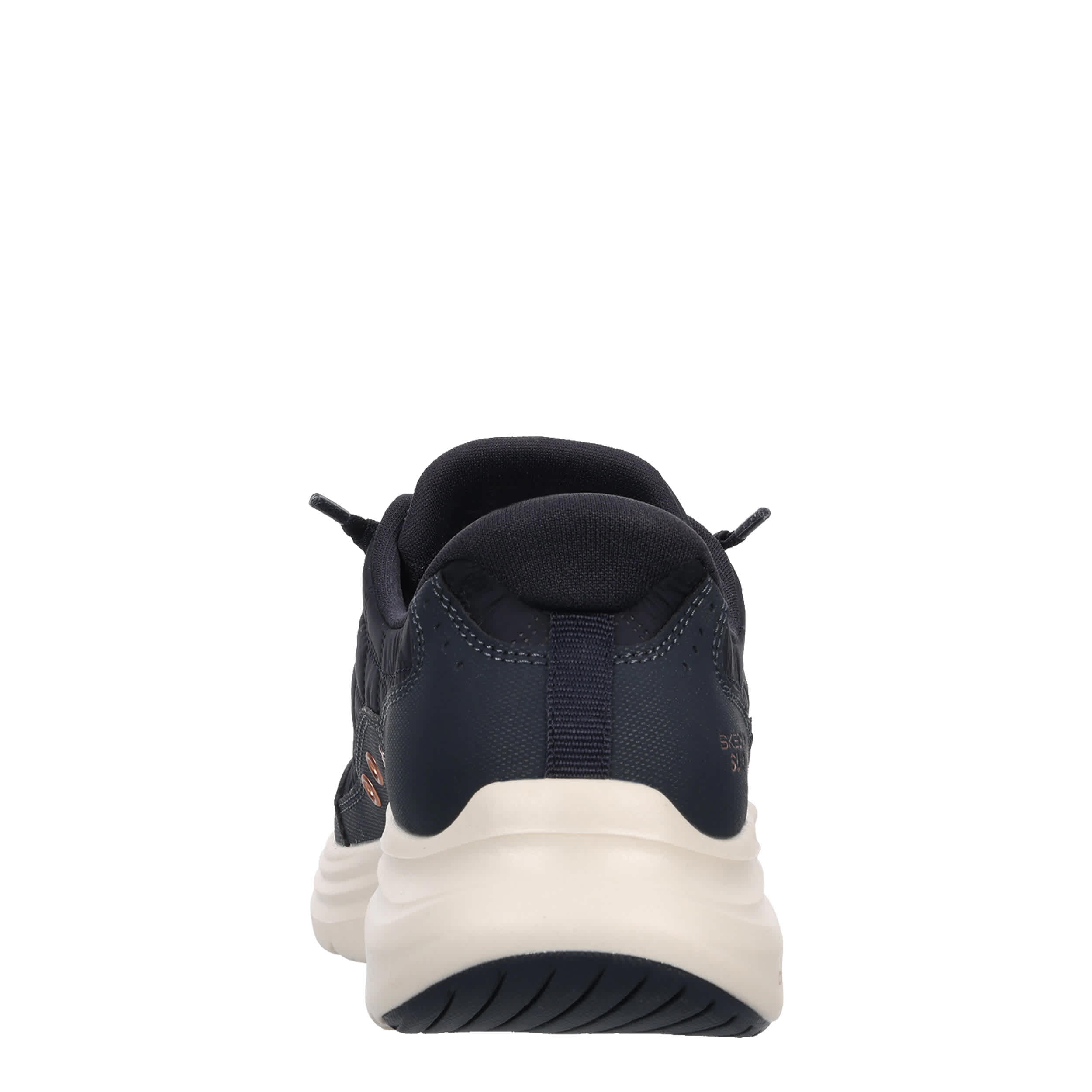 SKECHERS-WOMENS SLIP-INS CONTOUR FOAM COZY FIT SNEAKER-NAVY & ROSE GOLD