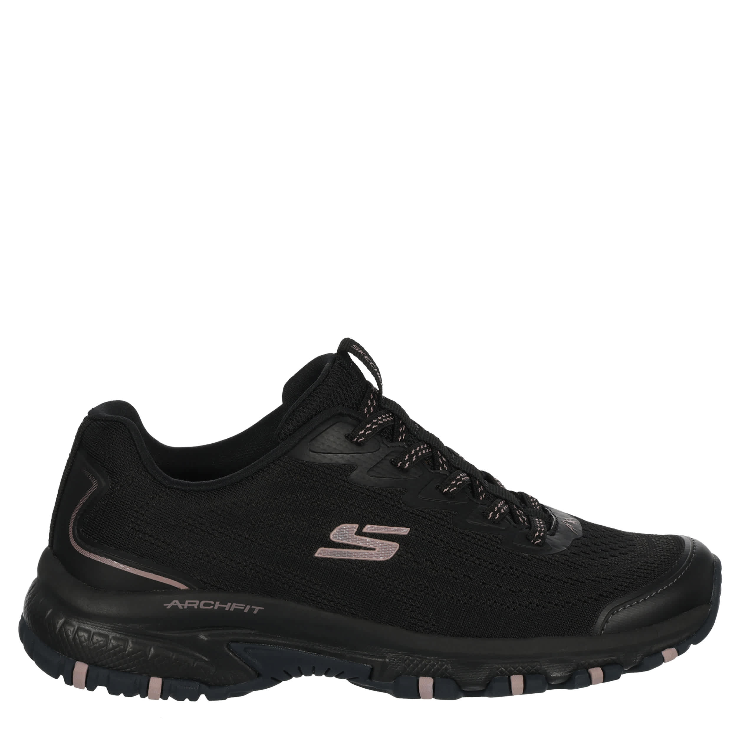 SKECHERS-WOMENS ARCH FIT HILLCREST SNEAKER-BLACK & ROSE GOLD