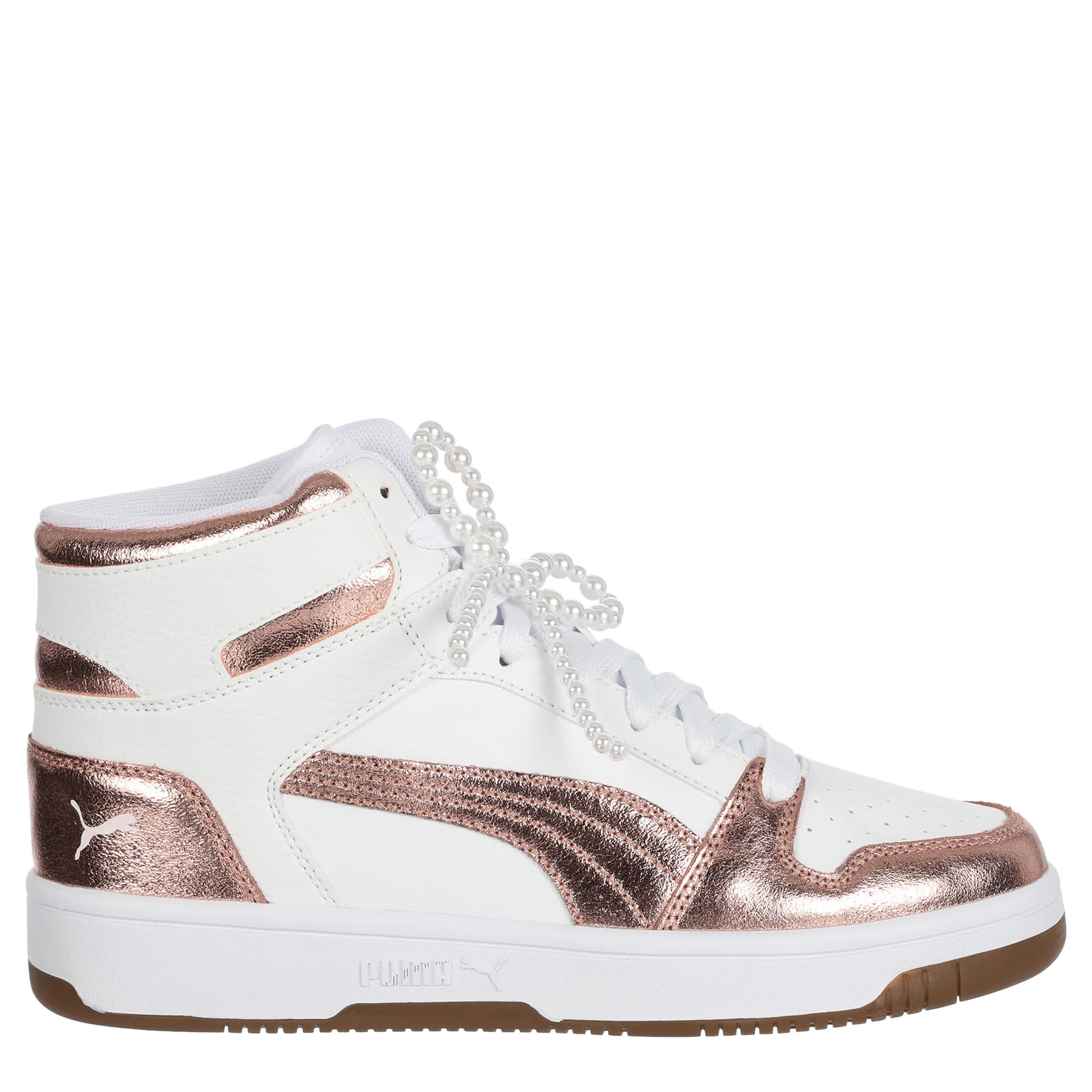 PUMA-WOMENS REBOUND LAYUP SNEAKER-ROSE GOLD & WHITE