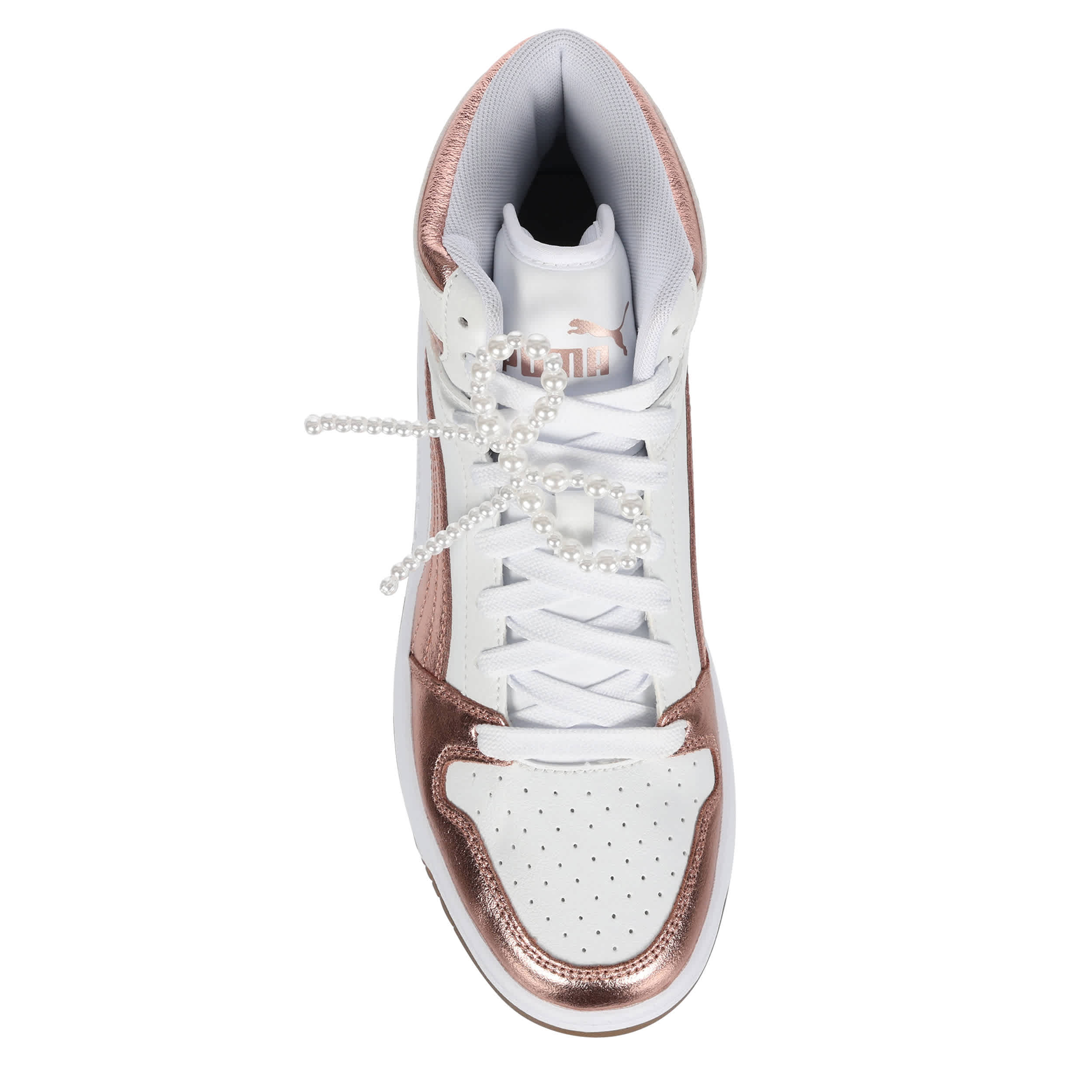 PUMA-WOMENS REBOUND LAYUP SNEAKER-ROSE GOLD & WHITE
