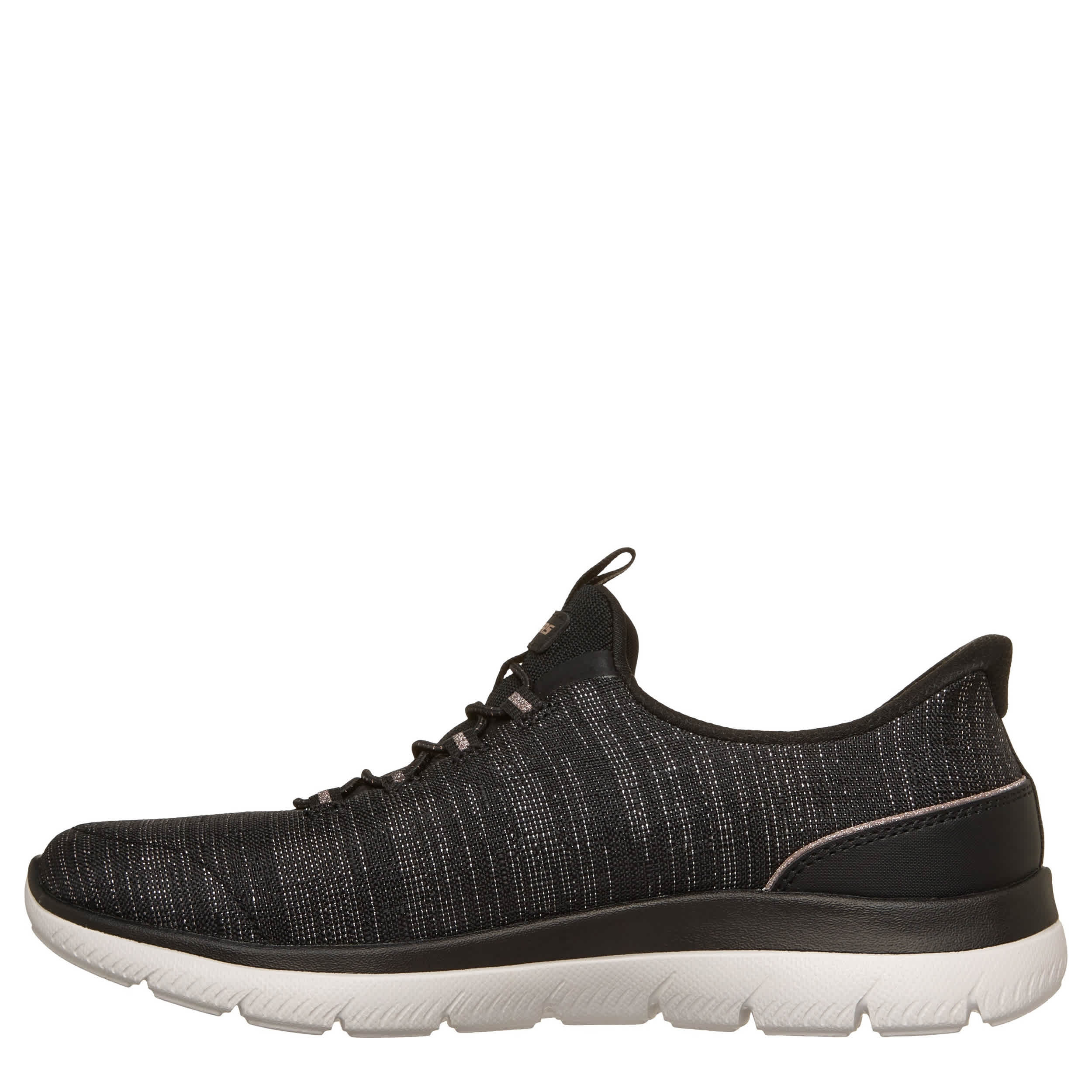 SKECHERS-WOMENS SLIP-INS ARCH FIT SUMMITS RUNNING SHOE-BLACK & ROSE GOLD