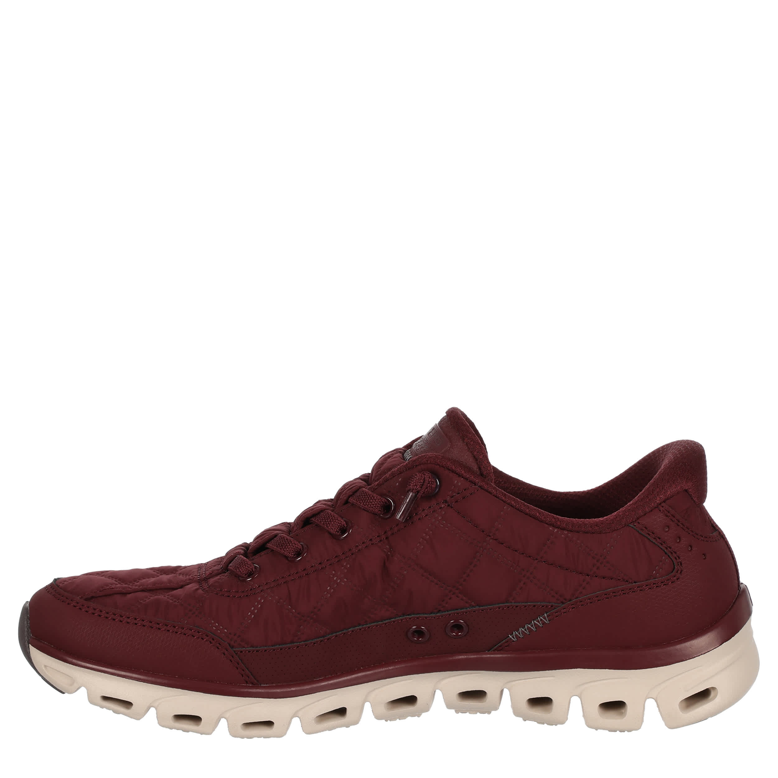 SKECHERS-WOMENS SLIP-INS GLIDE STEP COZY FIT RUNNING SHOE-BURGUNDY & OFF WHITE
