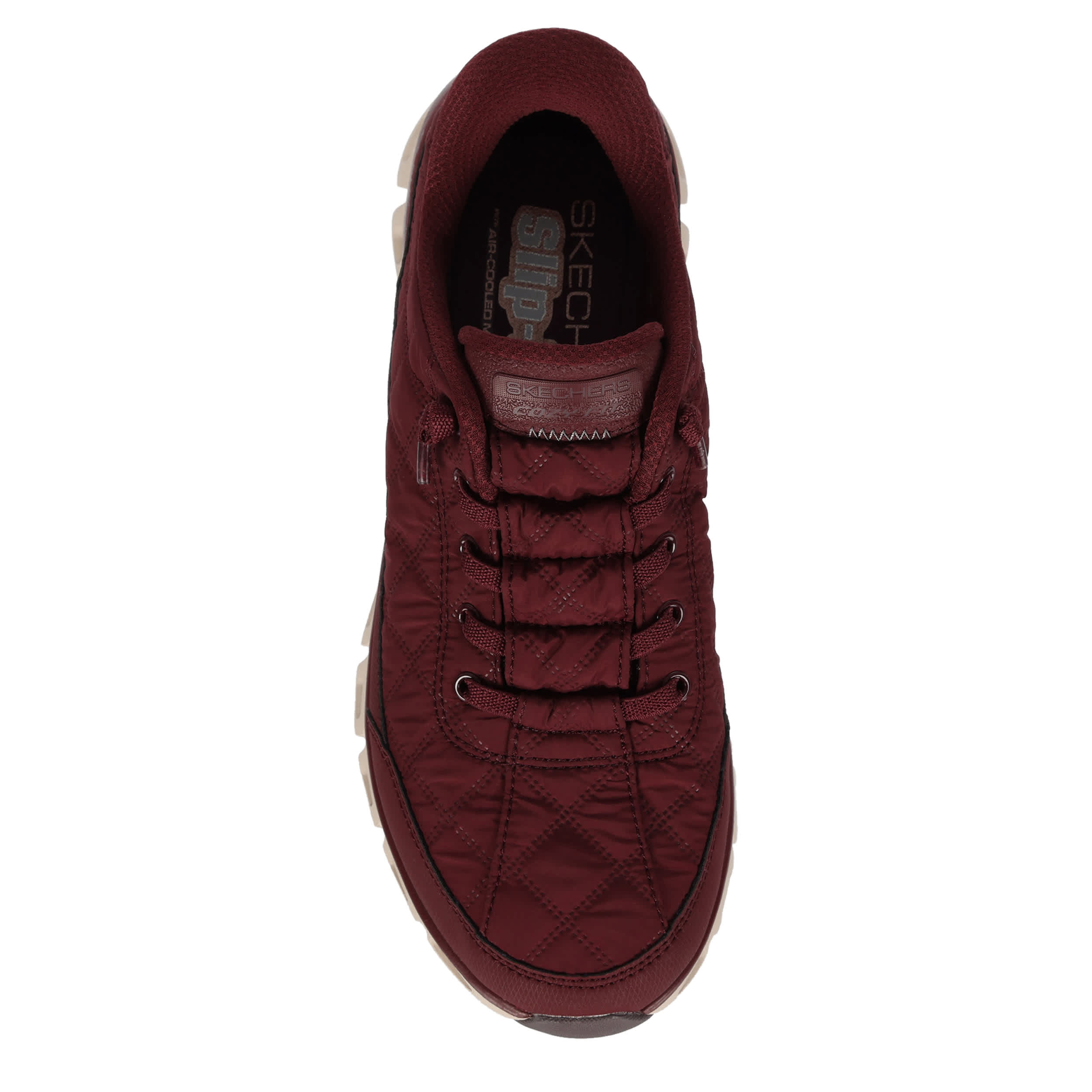SKECHERS-WOMENS SLIP-INS GLIDE STEP COZY FIT RUNNING SHOE-BURGUNDY & OFF WHITE