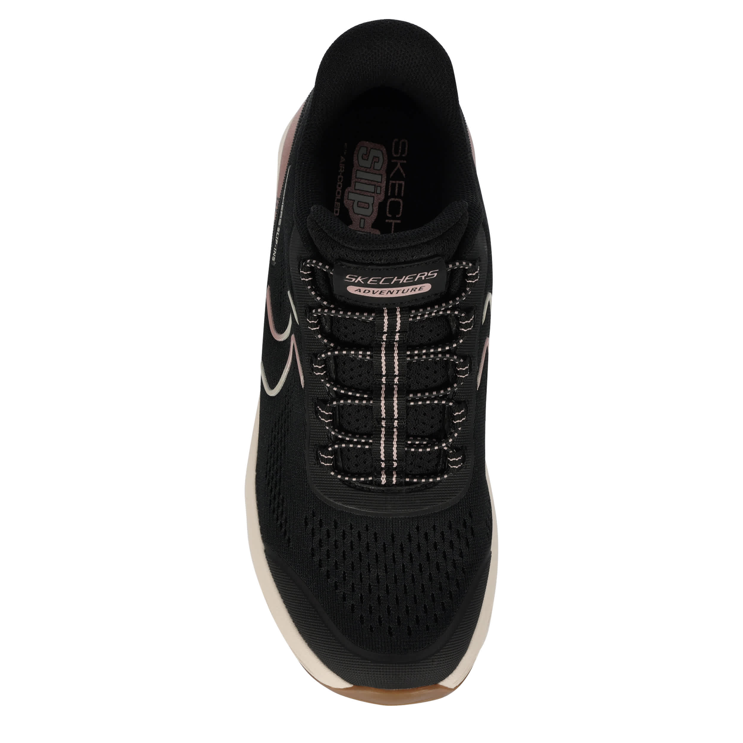 SKECHERS-WOMENS SLIP-INS GLIDE STEP SOLE RUNNING SHOE-BLACK & ROSE GOLD