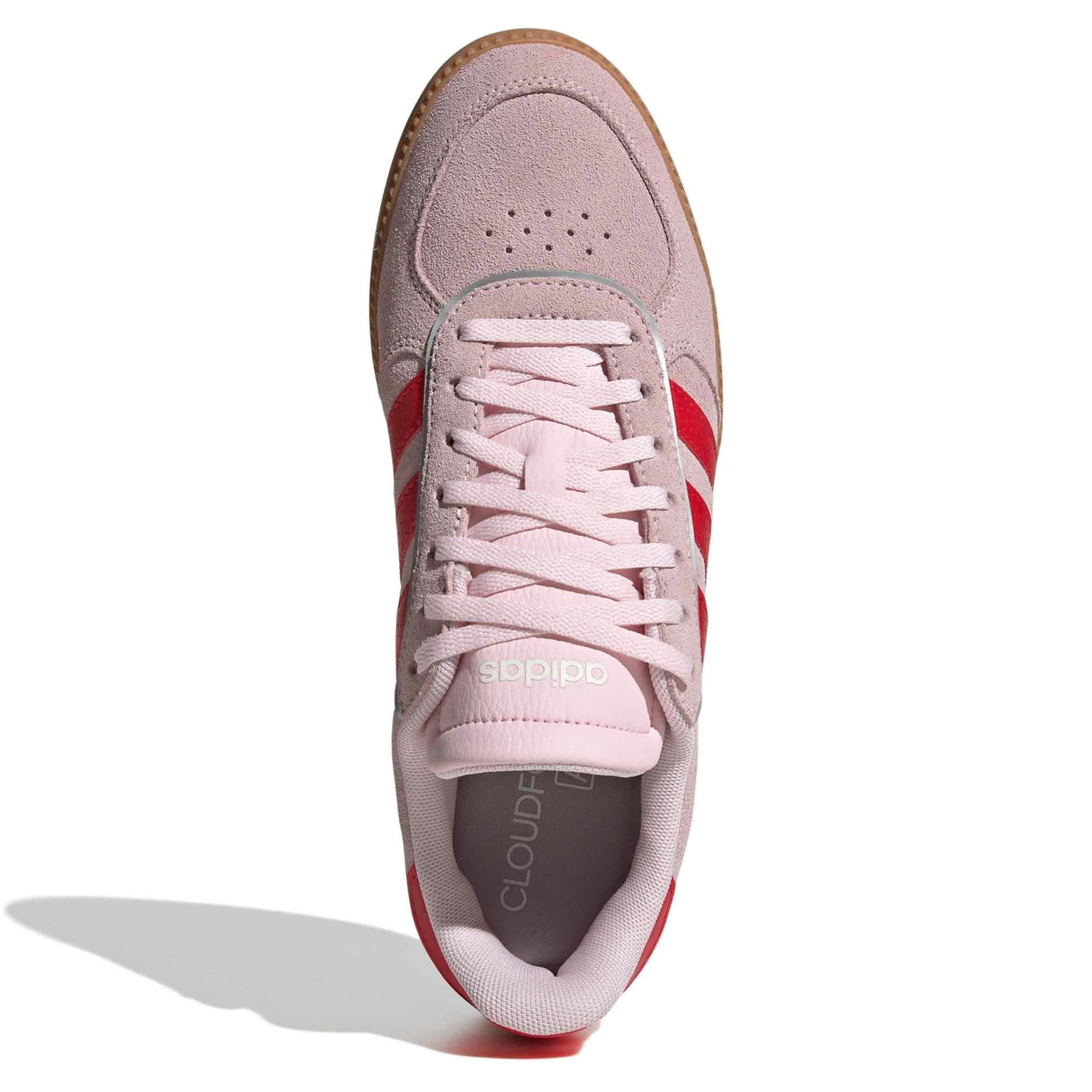 ADIDAS-WOMENS BREAKNET SLEEK SNEAKER-PALE PINK & RED