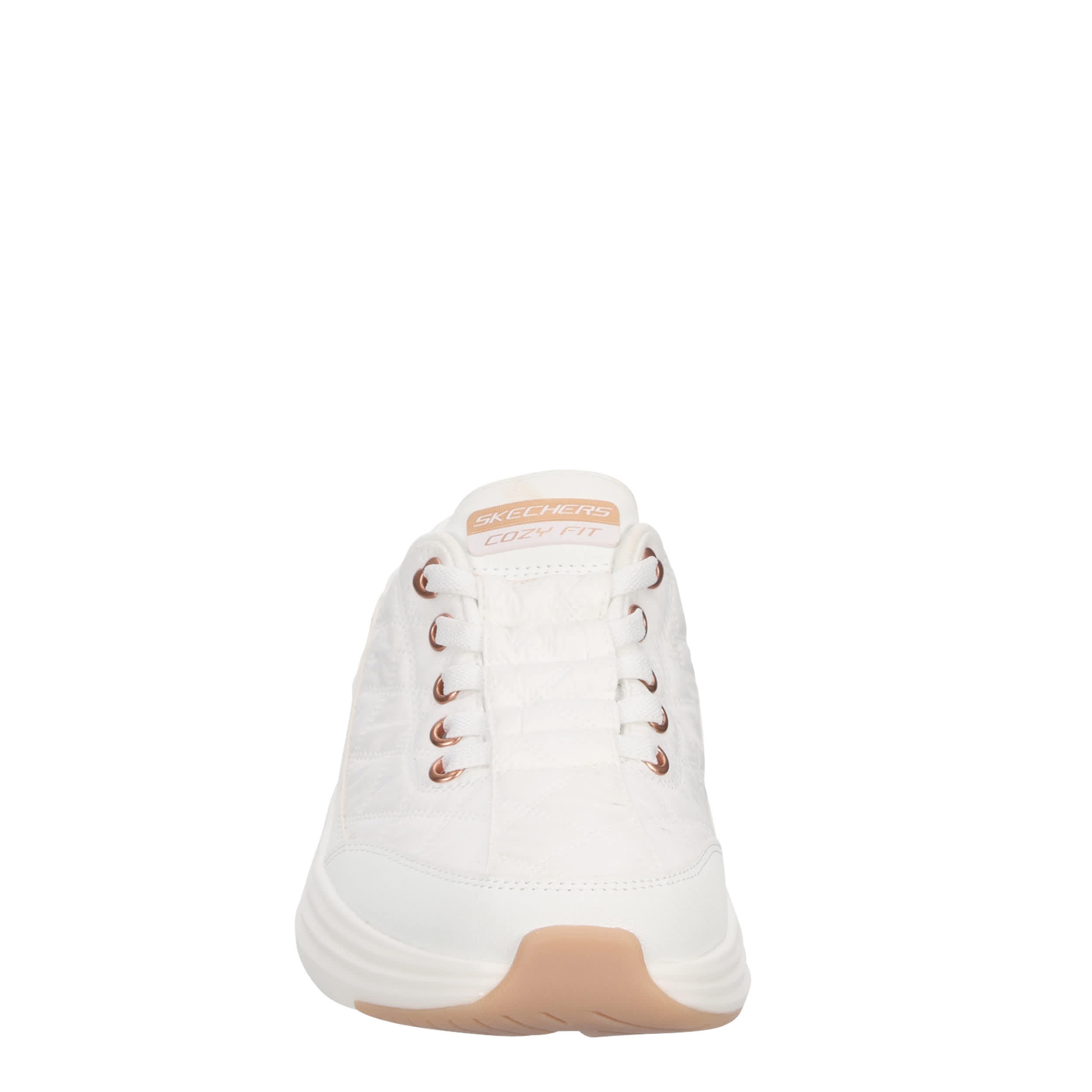 SKECHERS-WOMENS CONTOUR FOAM COZY FIT SLIP-ON SNEAKER-WHITE & ROSE GOLD