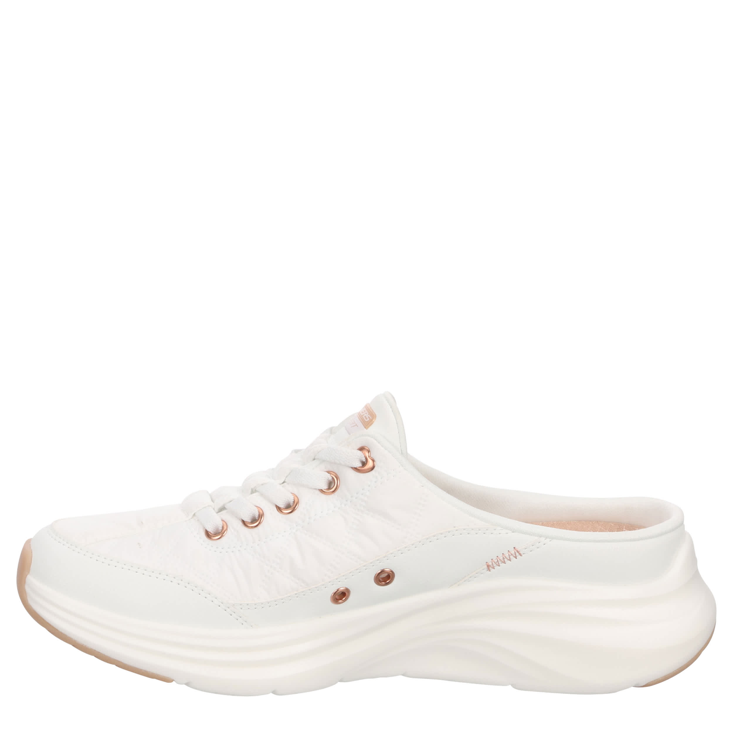 SKECHERS-WOMENS CONTOUR FOAM COZY FIT SLIP-ON SNEAKER-WHITE & ROSE GOLD