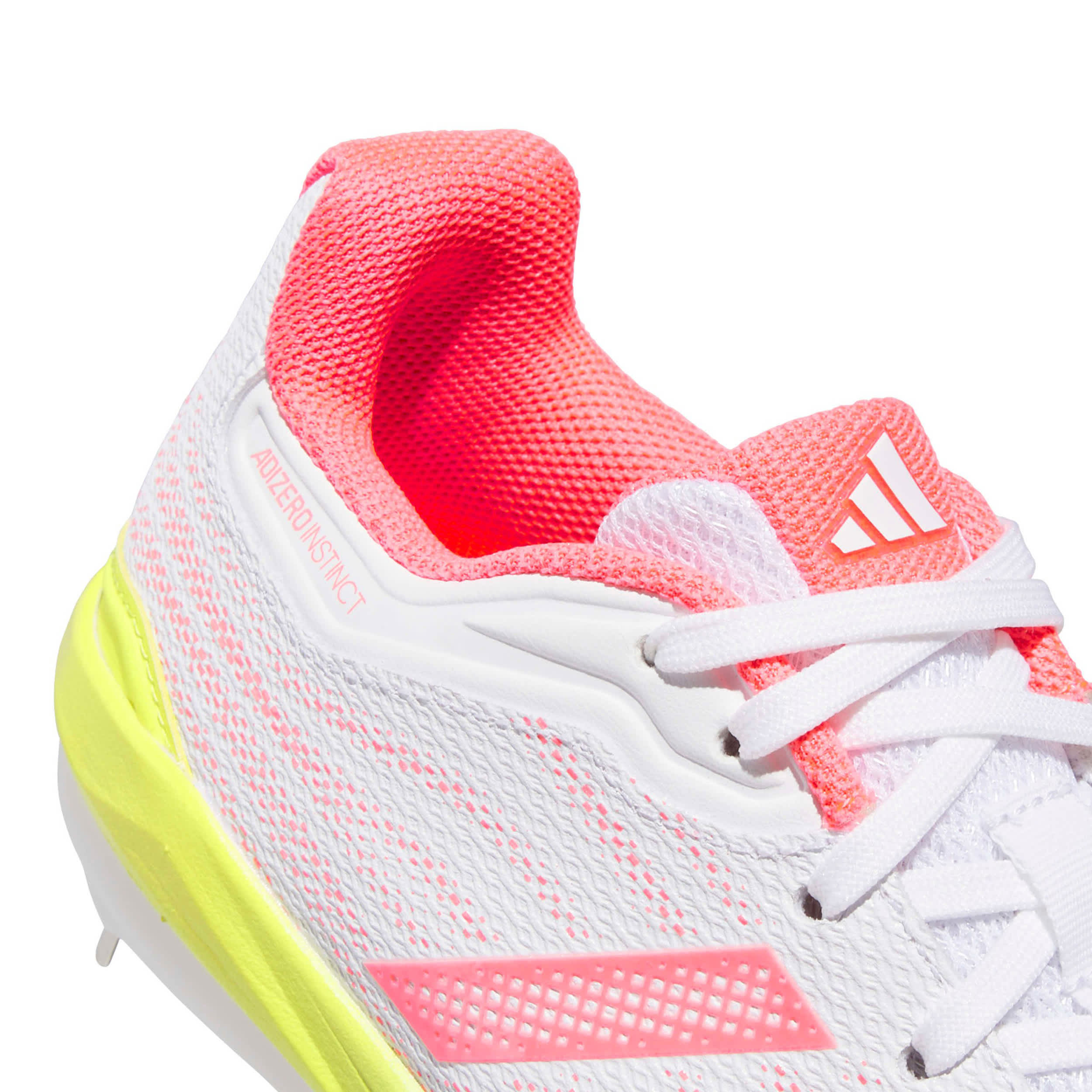 ADIDAS-WOMENS ADIZERO INSTINCT 3.0 SOFTBALL-WHITE & ORANGE