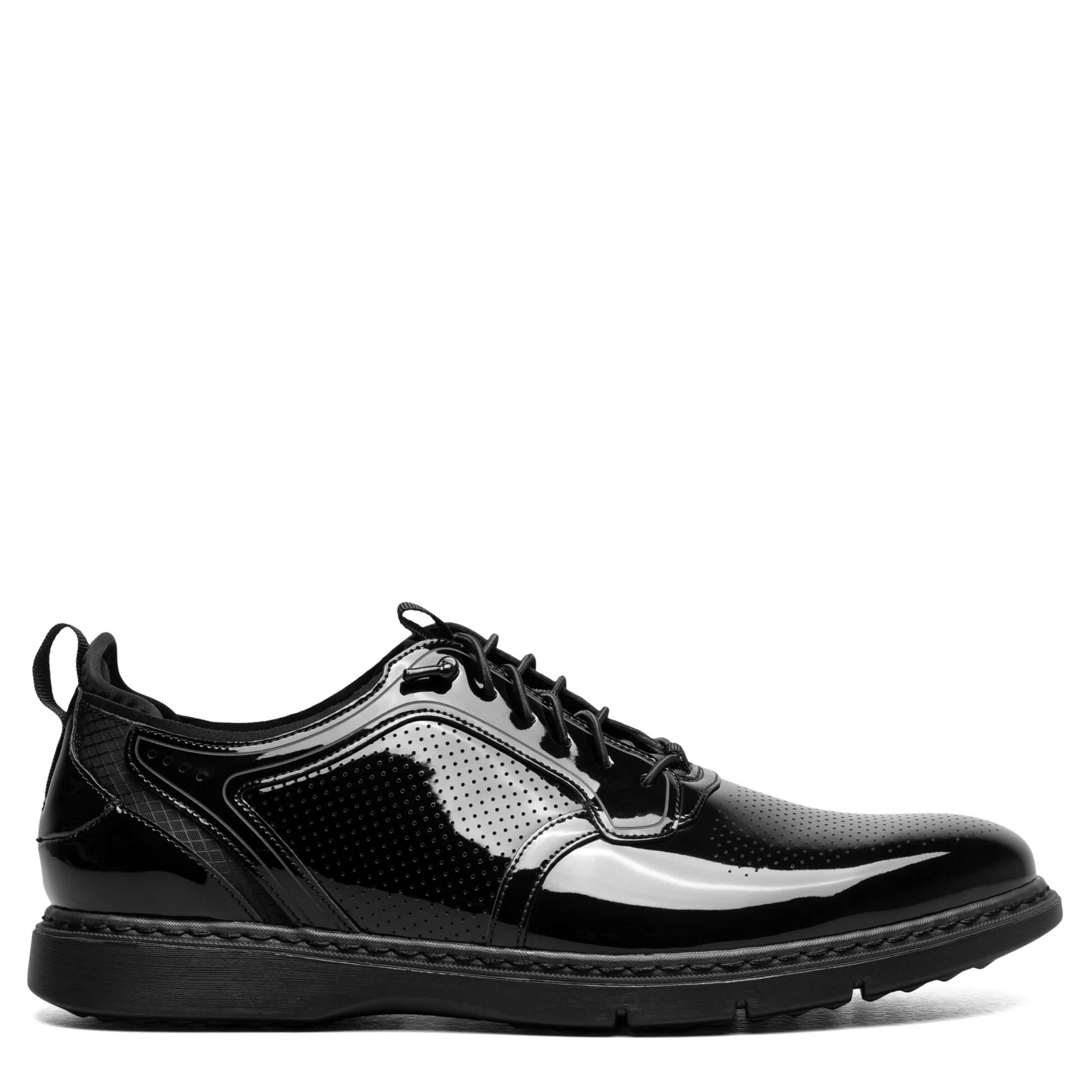 STACY ADAMS MENS SPYRE PLAIN TOE ELASTIC LACE OXFORD - BLACK