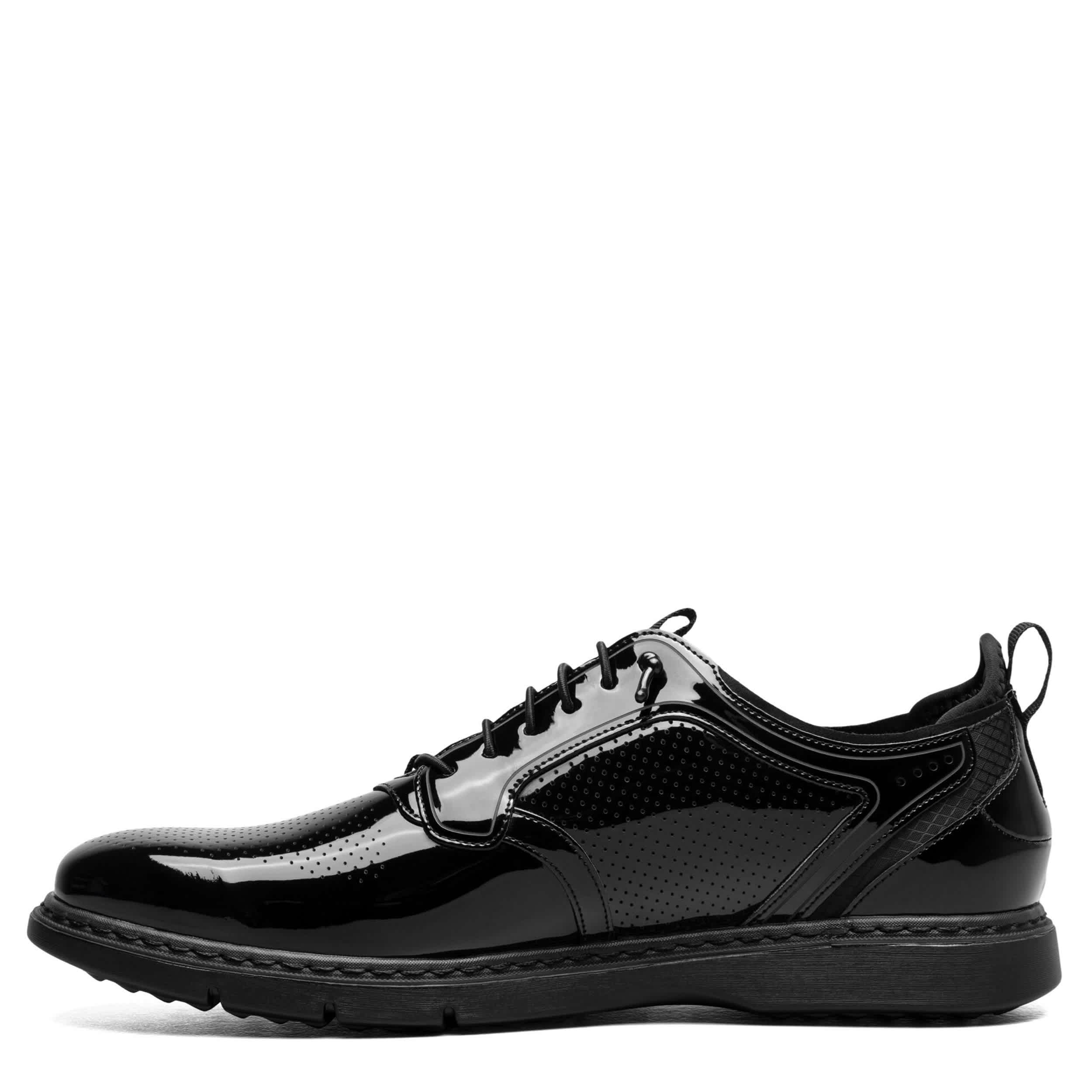 STACY ADAMS MENS SPYRE PLAIN TOE ELASTIC LACE OXFORD - BLACK