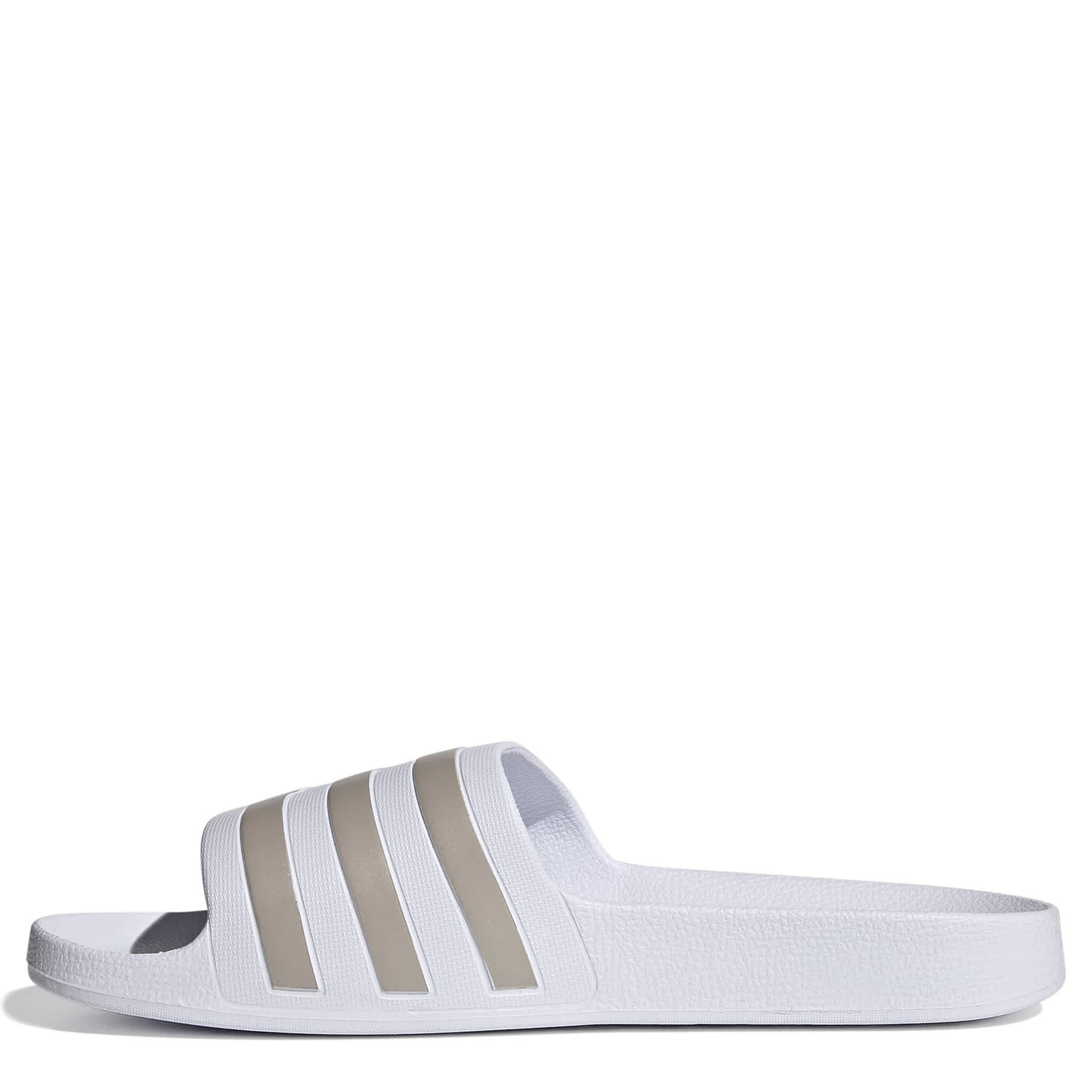 ADIDAS-MENS ADILETTE AQUA SLIDE SANDAL-WHITE & SILVER