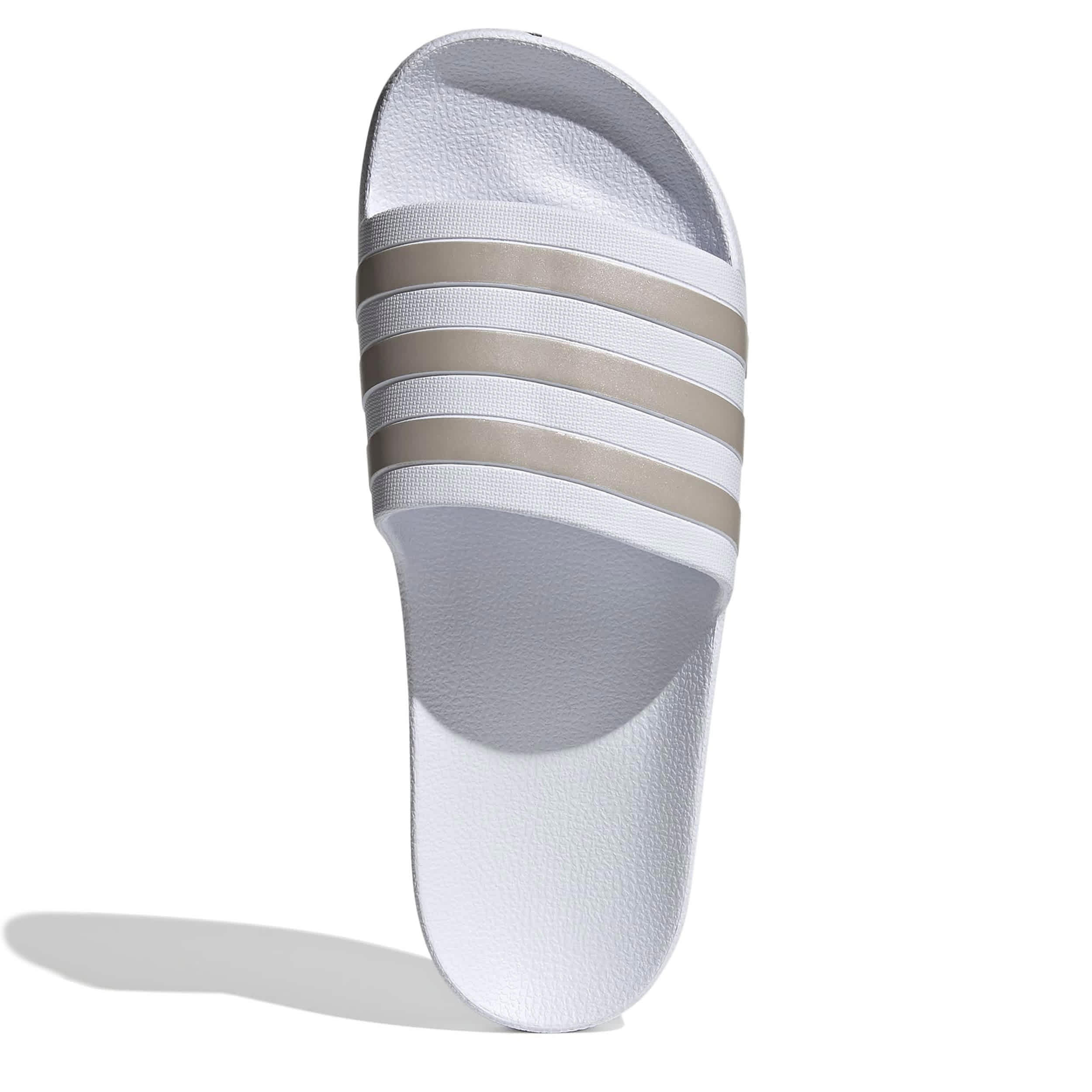 ADIDAS-MENS ADILETTE AQUA SLIDE SANDAL-WHITE & SILVER