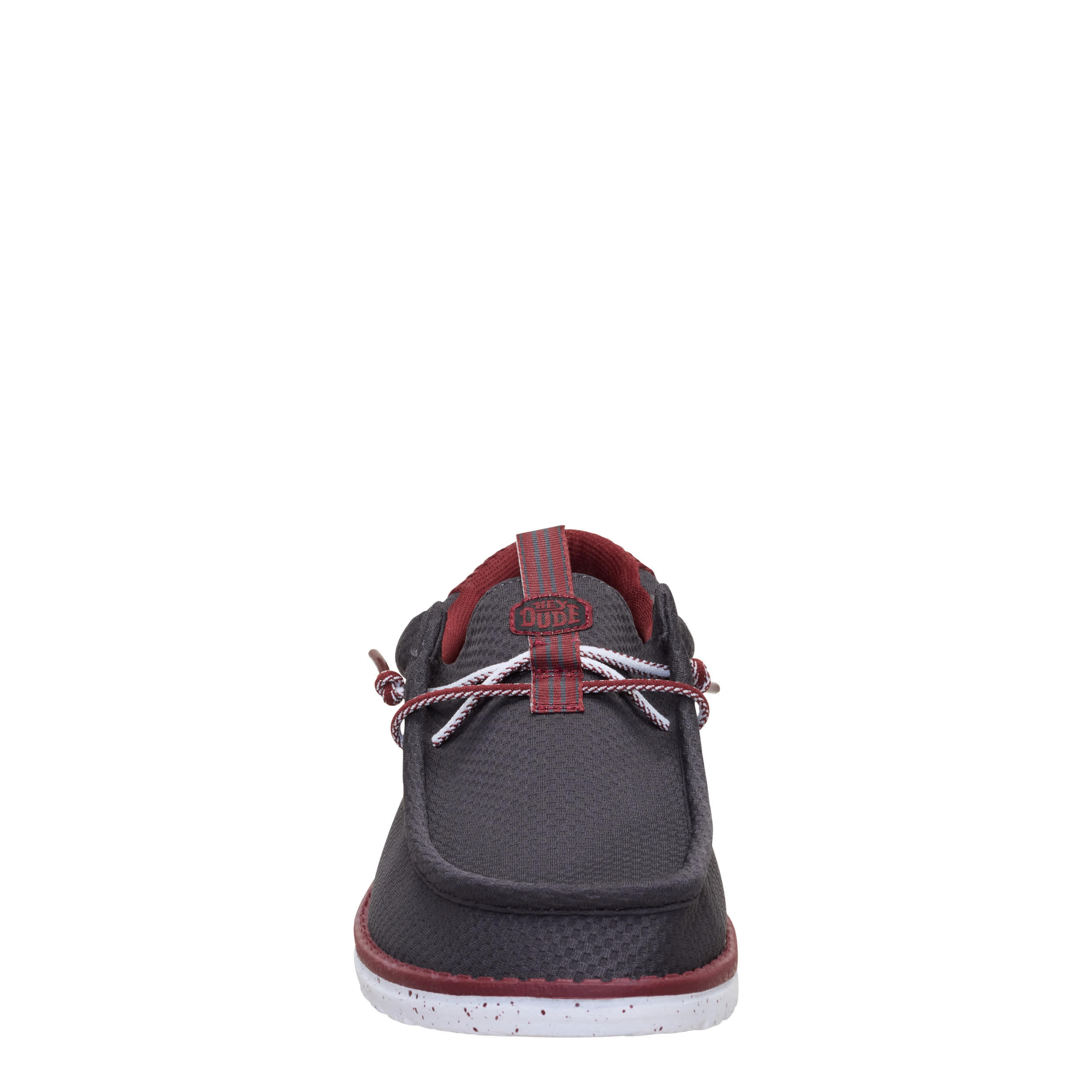 HEYDUDE-MENS WALLY SLIP ON SNEAKER-DARK GREY & BURGUNDY