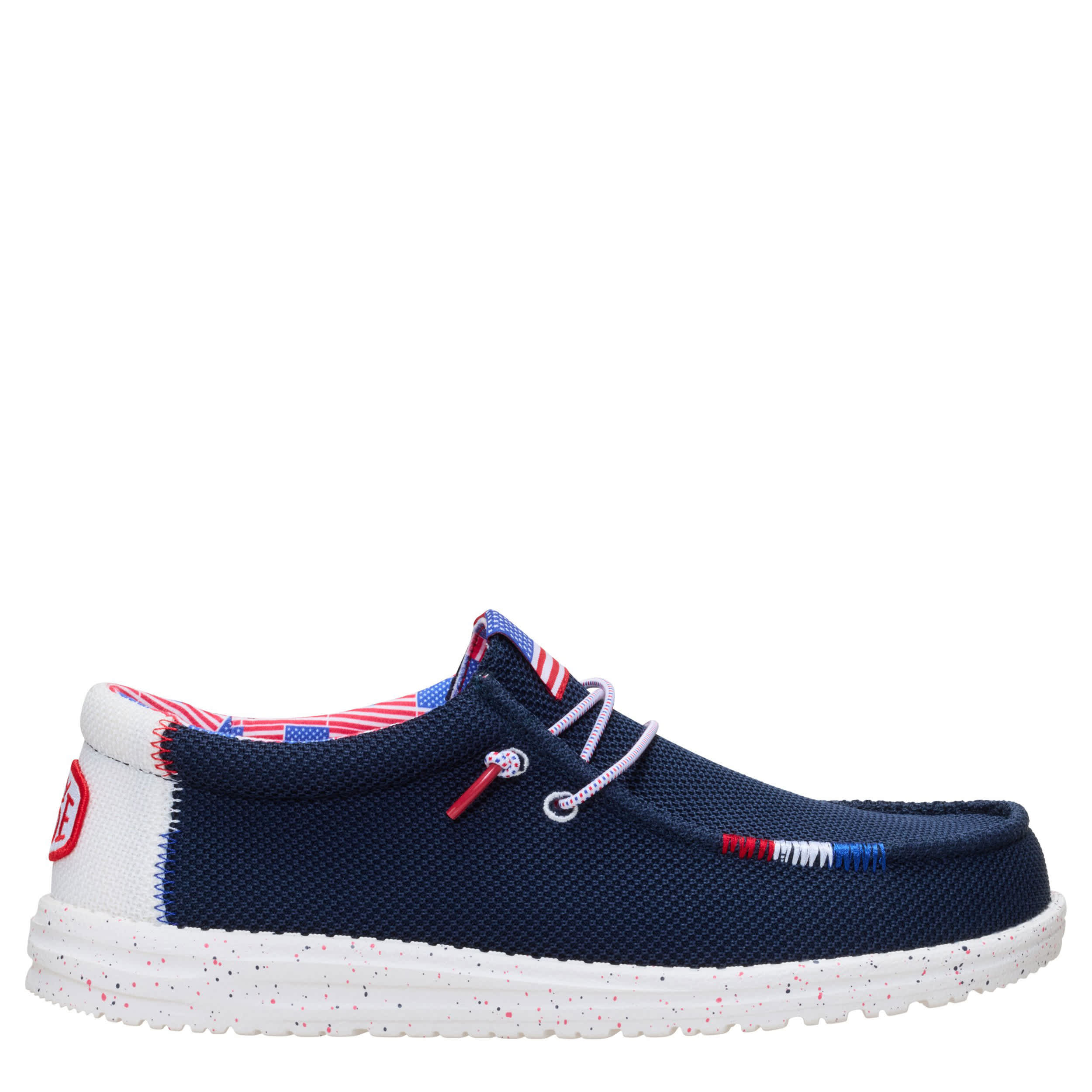 HEYDUDE-MENS WALLY AMERICANA SLIP ON SNEAKER-NAVY & MULTICOLOR