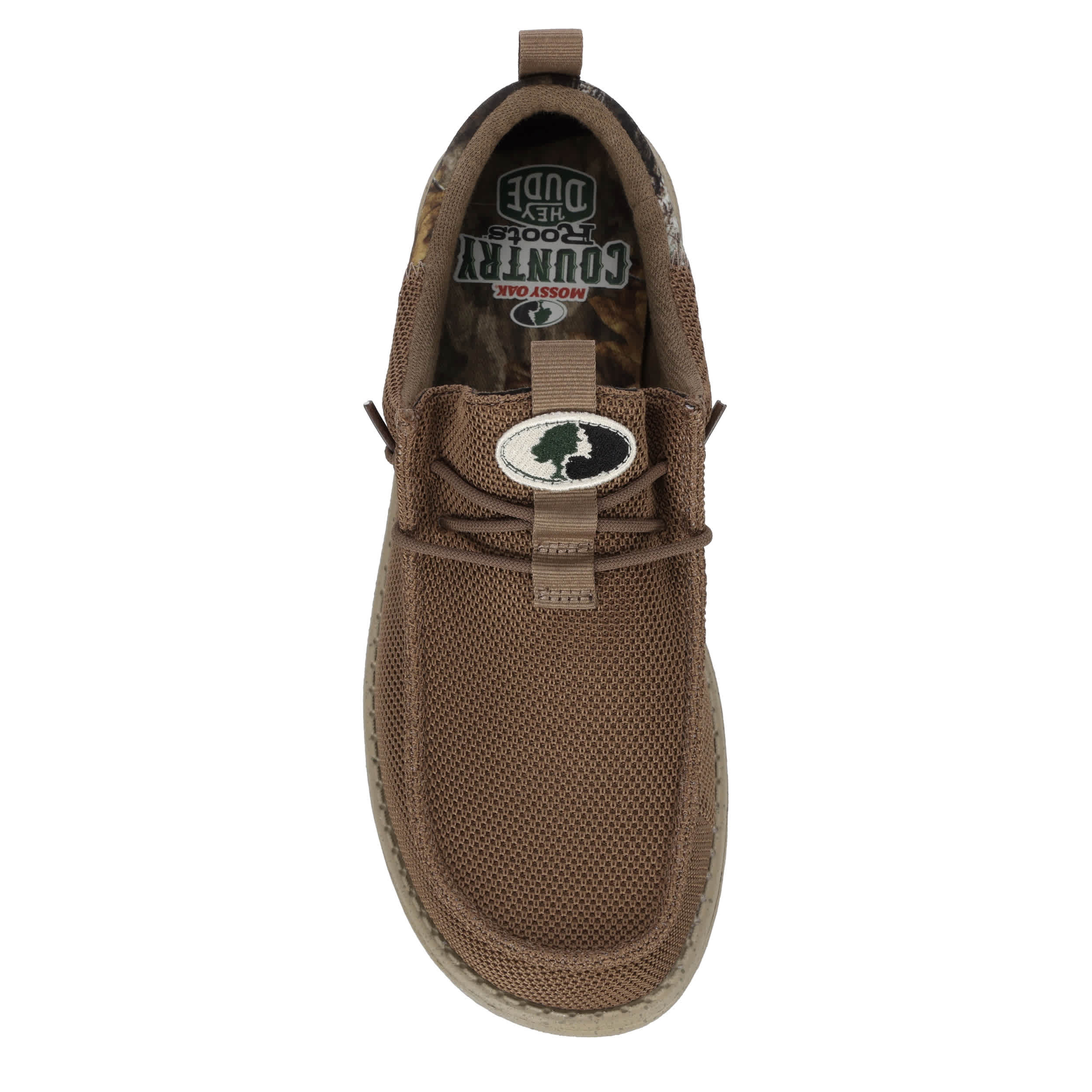 HEYDUDE-MENS WALLY FUNK MOSSY OAK COUNTRY ROOTS SLIP ON SNEAKER-BROWN & CAMO