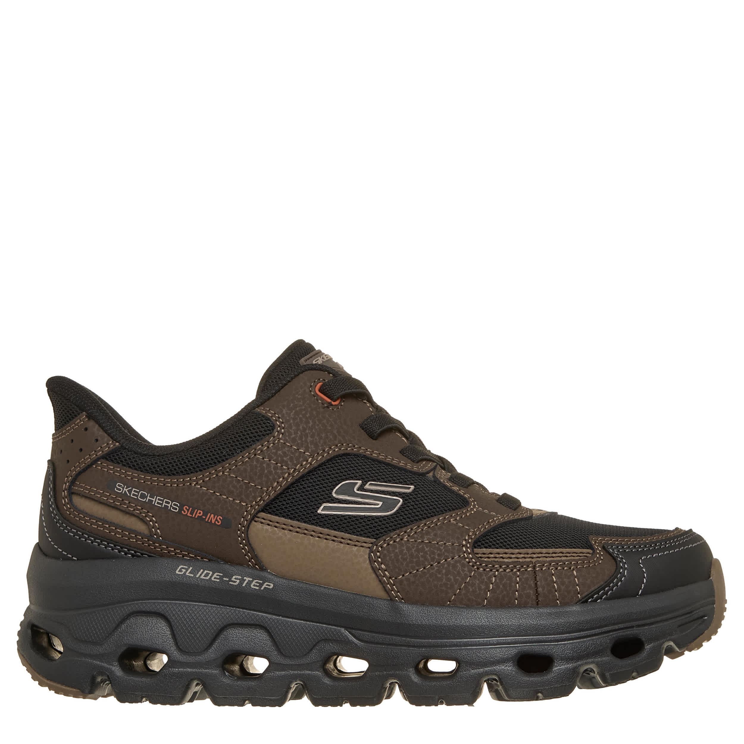 SKECHERS-MENS SLIP-INS GLIDE-STEP SOLE-BEALE CREEK HIKING SHOE-BROWN & BLACK